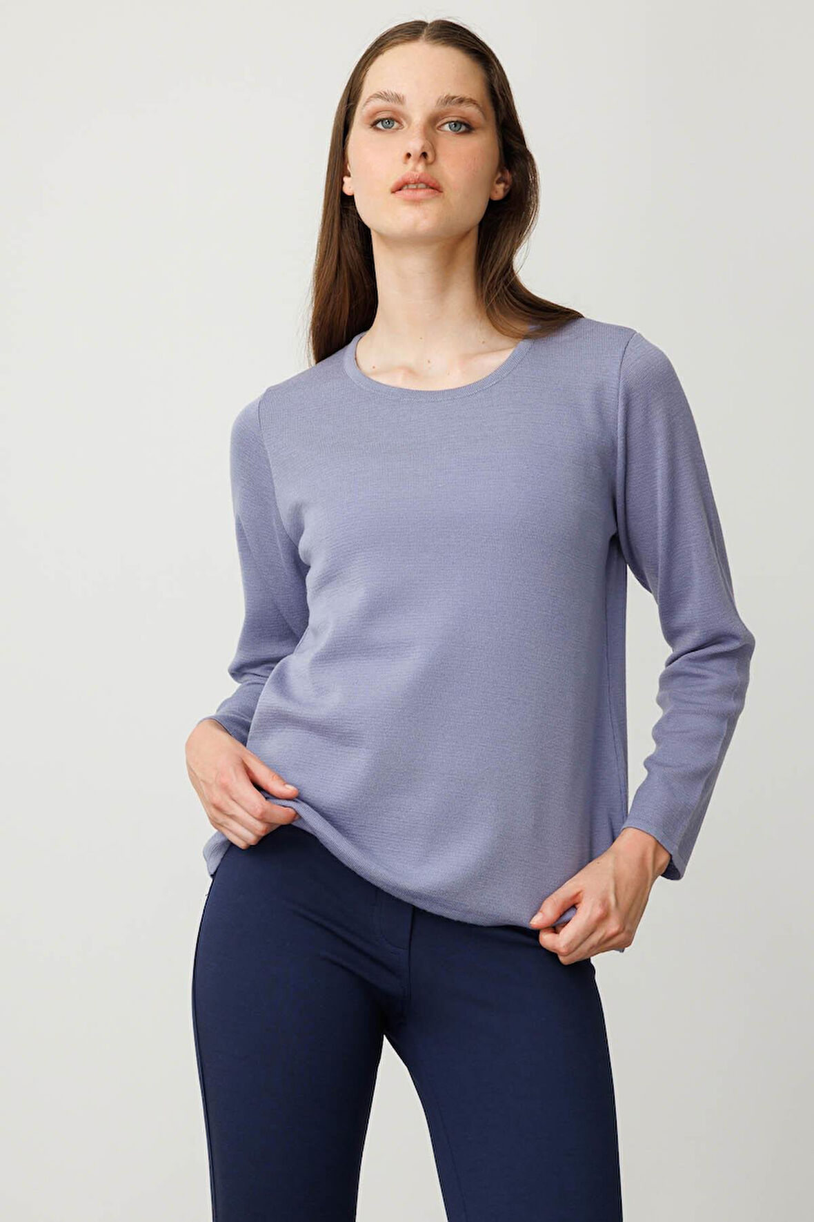 Kadın Sıfır Yaka Uzun Kollu Basic Yün Bluz A.Eflatun