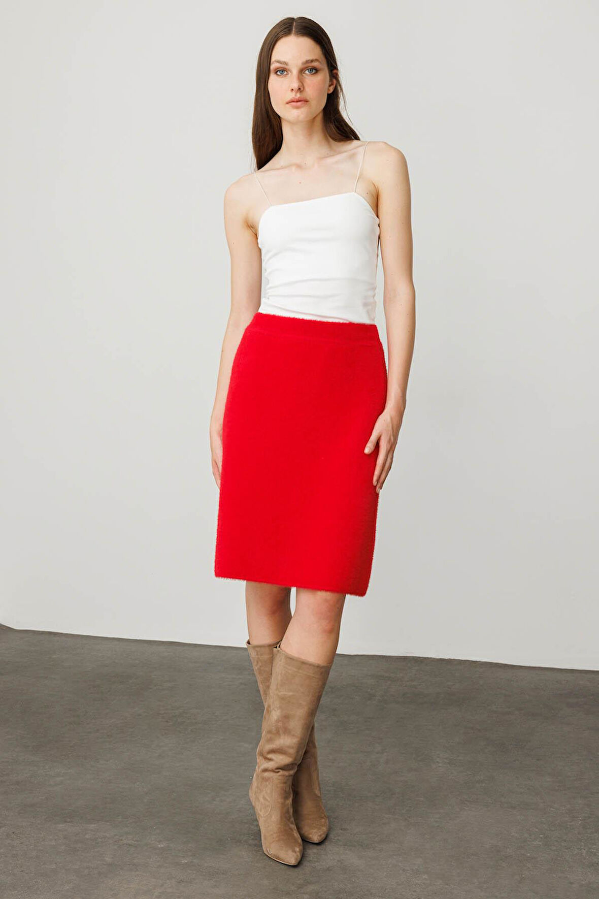 Kadın Triko Kısa Etek Y.Kırmızı