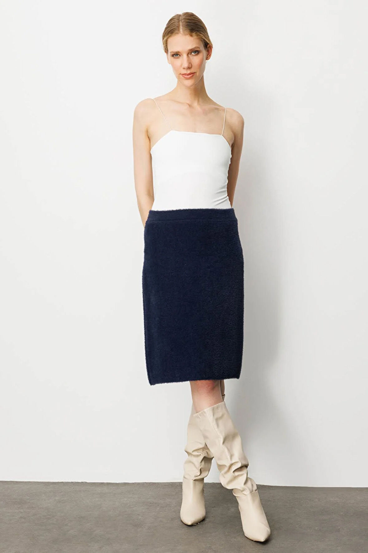 Kadın Triko Kısa Etek Lacivert