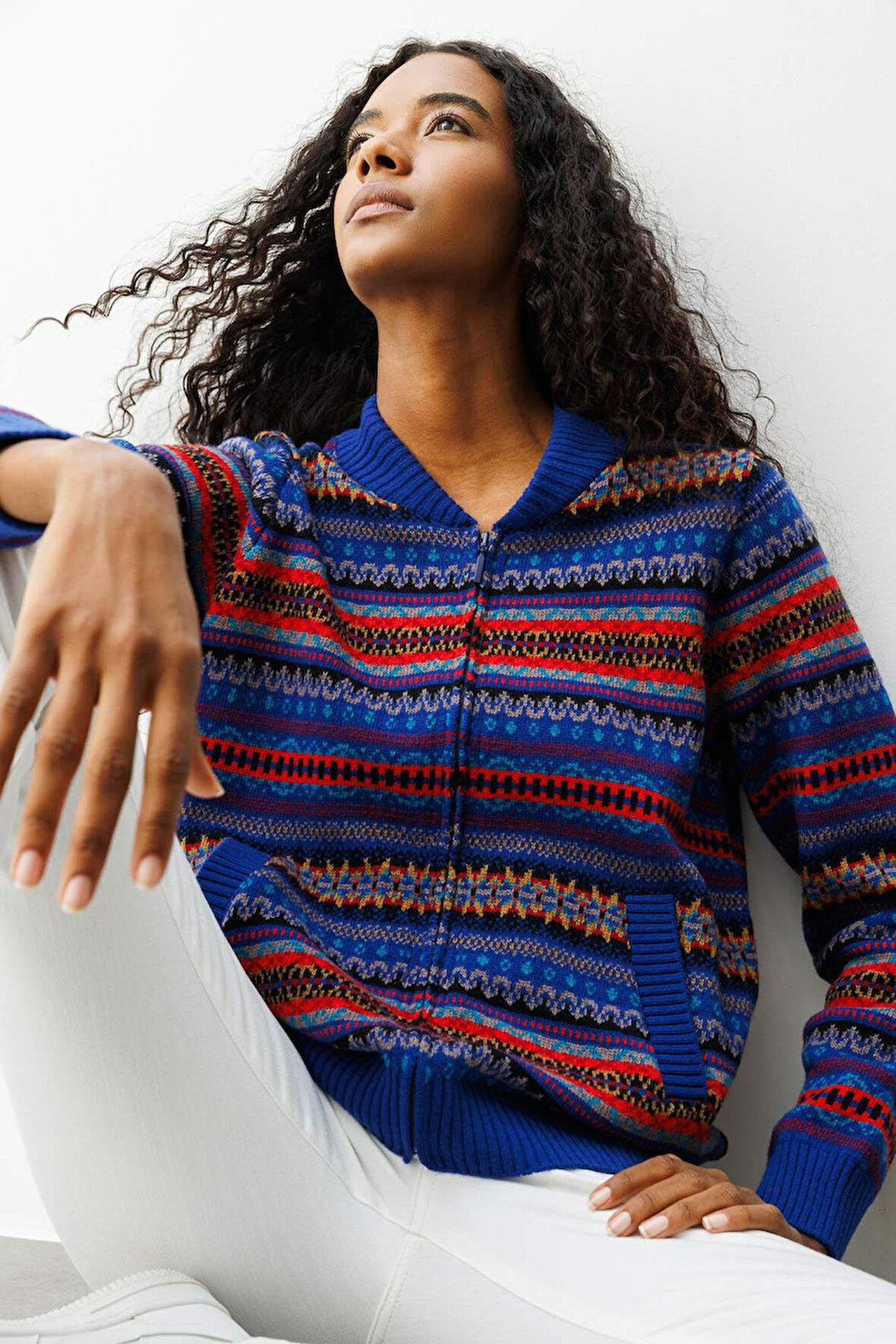 Kadın Hakim Yaka Jakarlı Yün Hırka K.S.Mavi