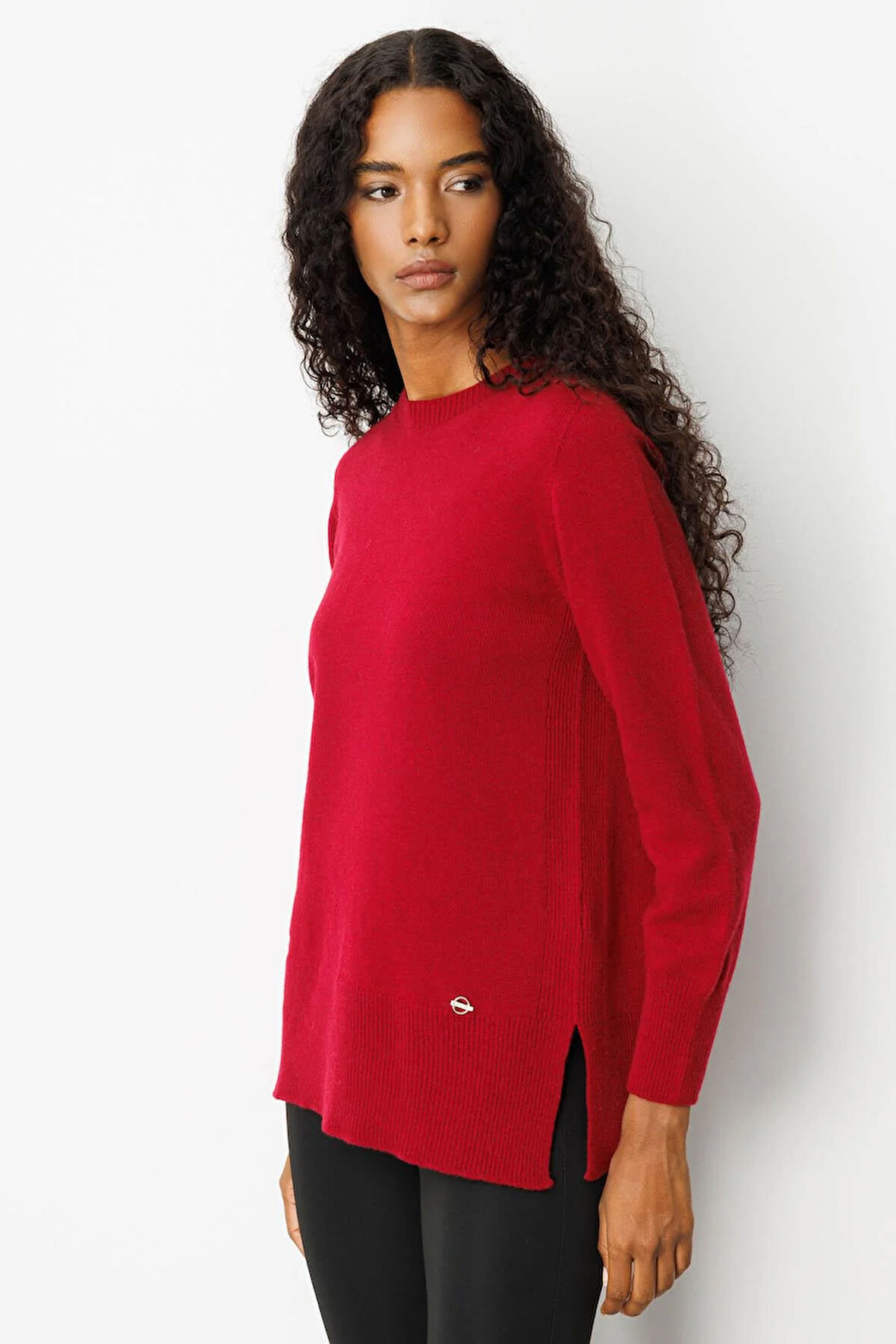 Kadın Sıfır Yaka Yanı Yırtmaçlı Yün Kazak V.Çürüğü