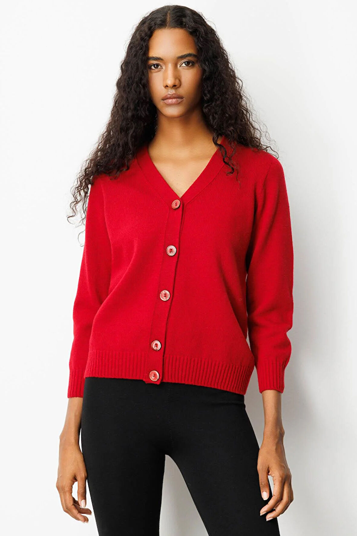 Kadın V Yaka Kısa Yün Hırka K.Kırmızı