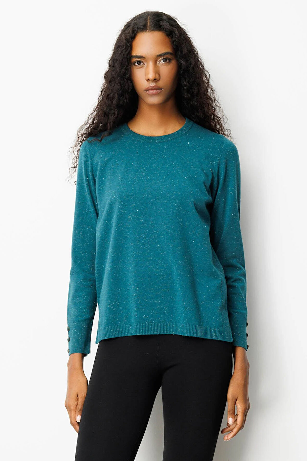 Kadın Sıfır Yaka Yırtmaçlı Yanı Düğmeli Bluz Yeşil