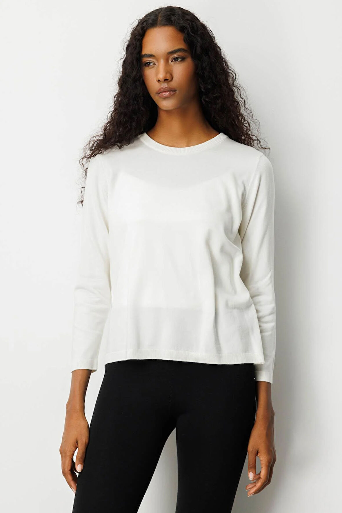 Kadın Basic Sıfır Yaka Kazak Kemik