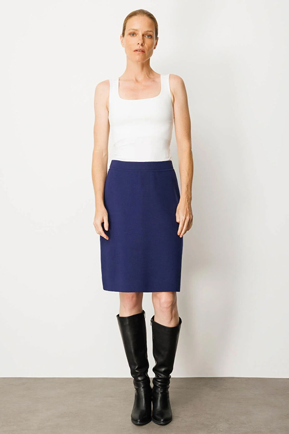 Kadın Triko Düz Basic Etek Lacivert