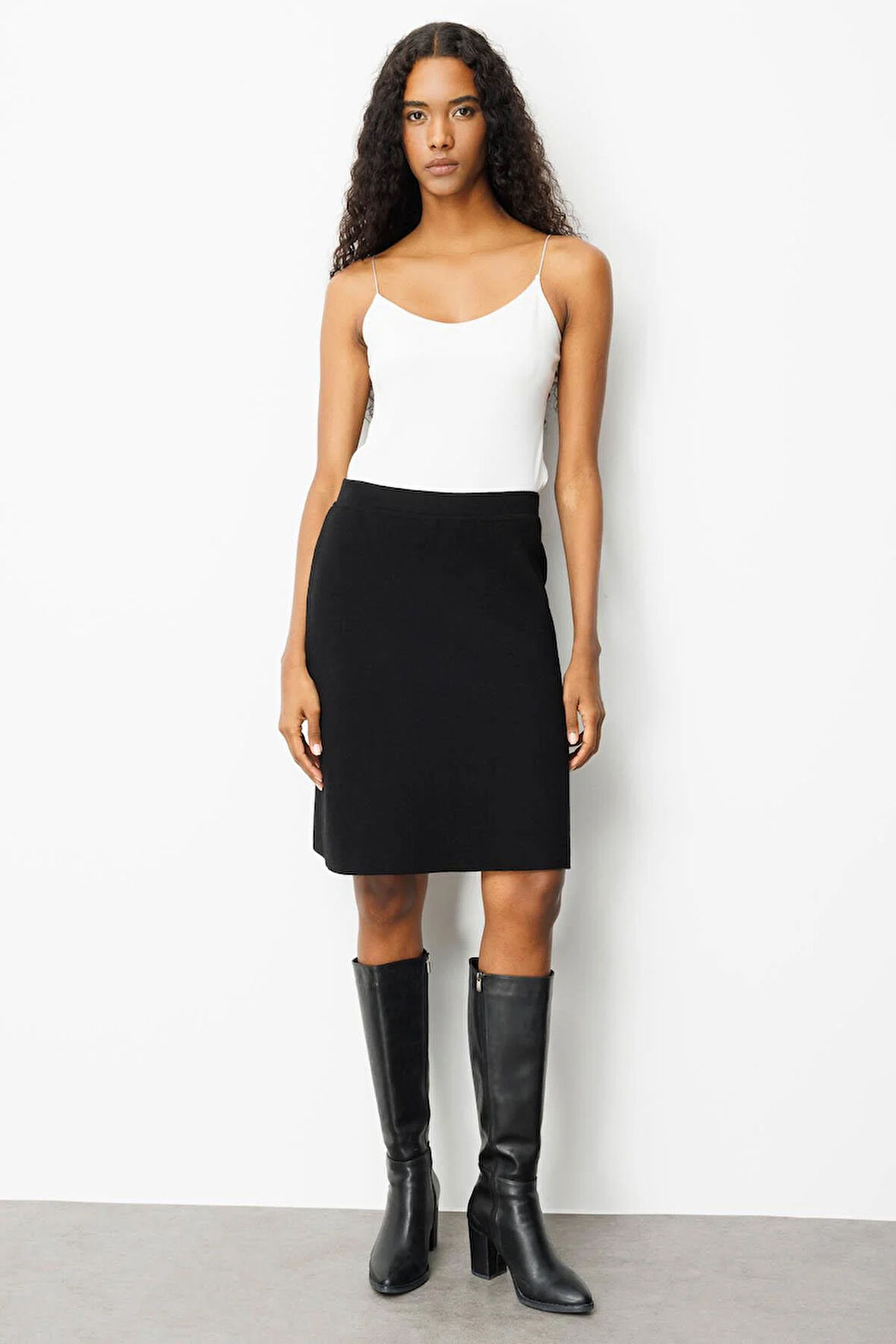 Kadın Triko Düz Basic Etek Siyah
