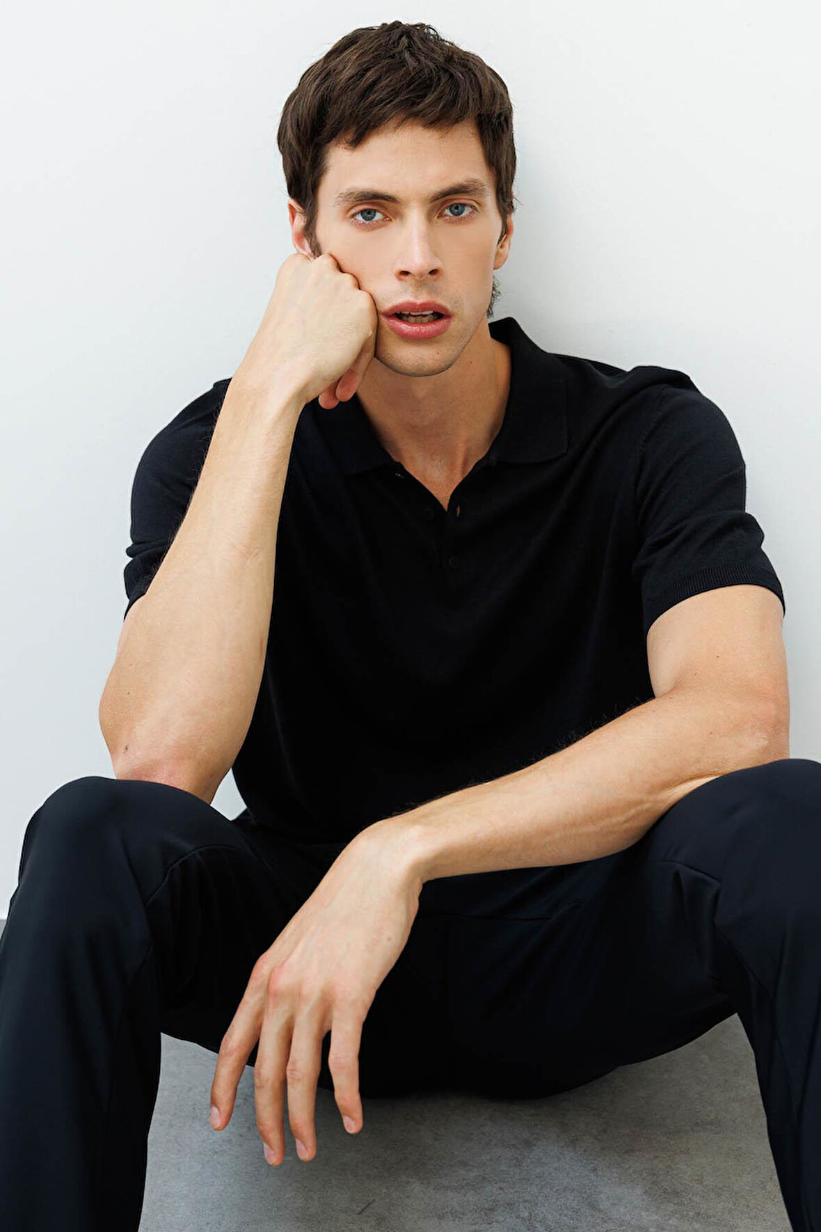 Erkek Polo Yaka %100 Pamuk Kısa Kol İnce Triko Siyah