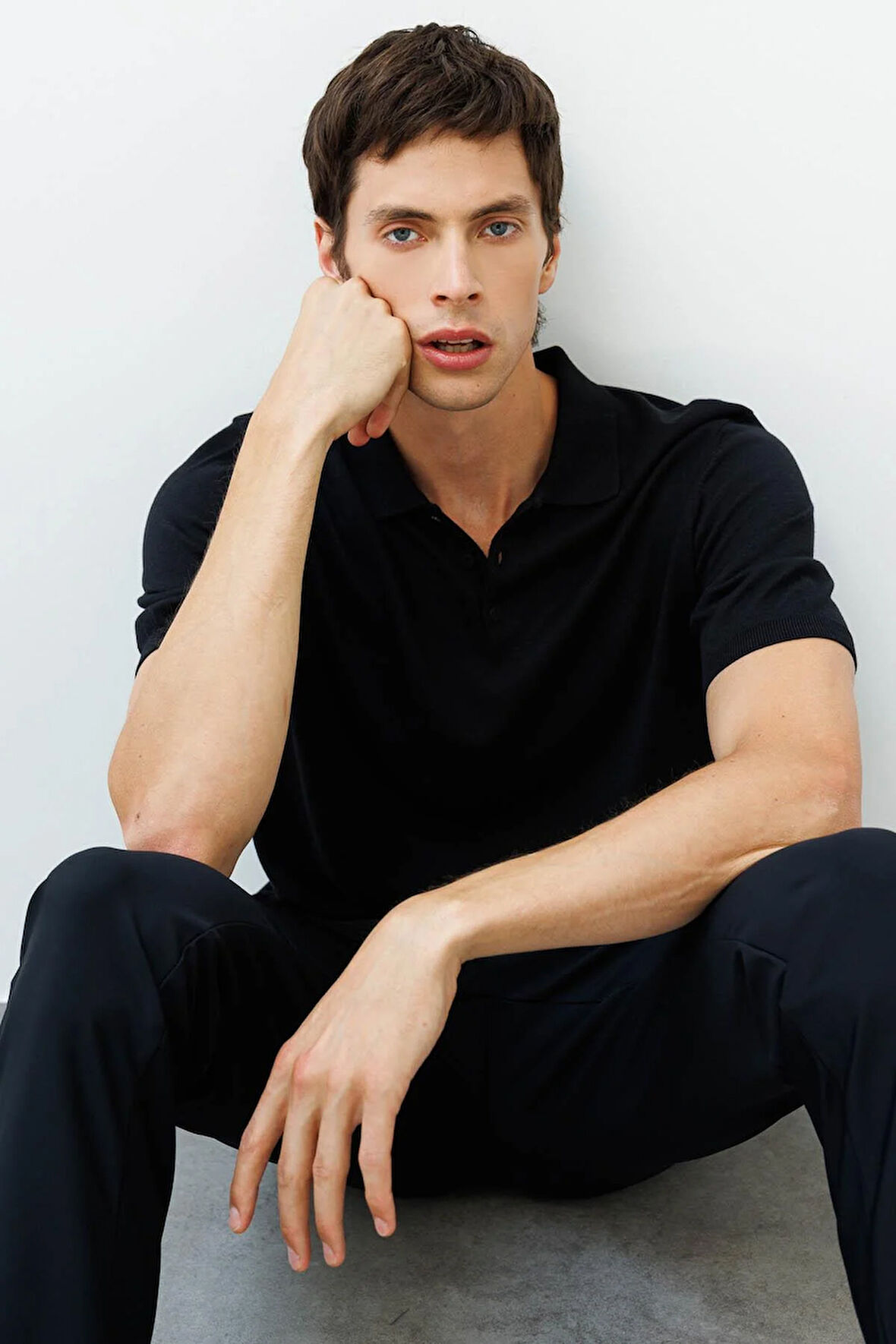 Erkek Polo Yaka %100 Pamuk Kısa Kol İnce Triko Siyah