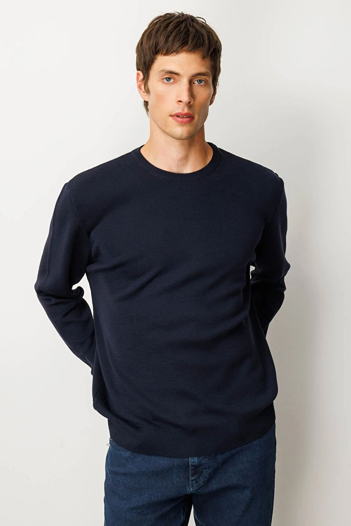 Erkek Sıfır Yaka Çelik Örgü Yün Kazak K.Lacivert