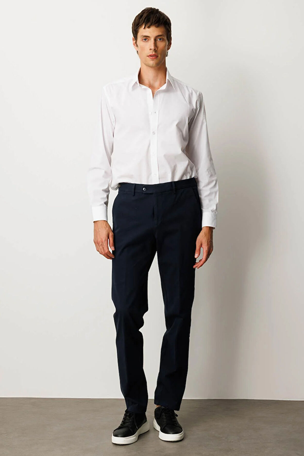 Erkek Beli Lastikli Yan Cepli Koton Pantolon Lacivert