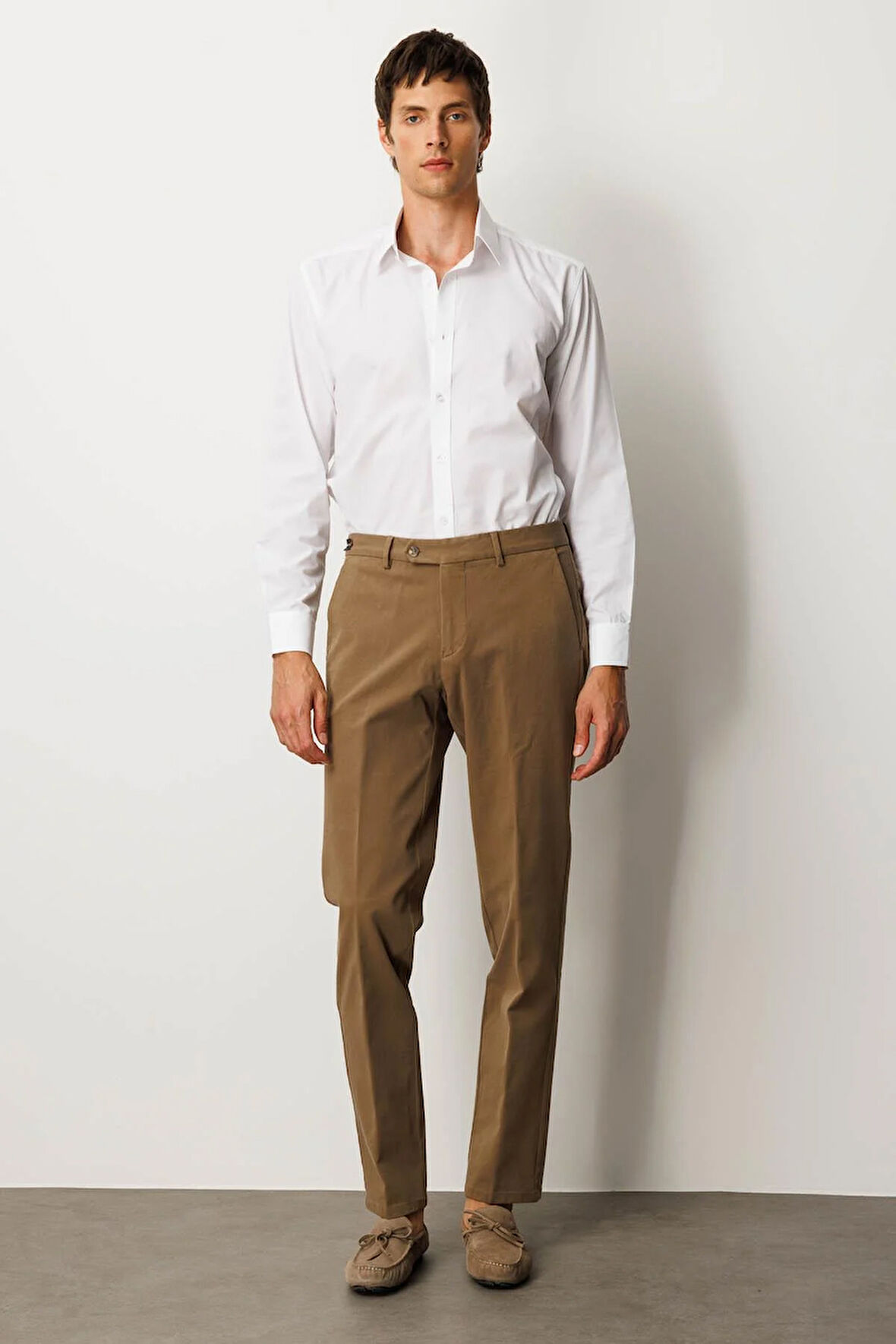 Erkek Beli Lastikli Yan Cepli Koton Pantolon Taba