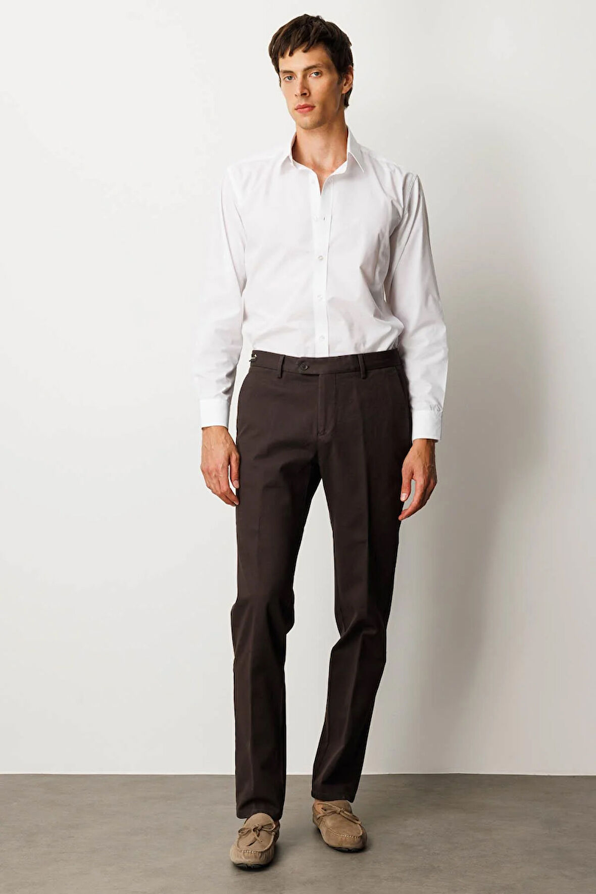 Erkek Beli Lastikli Yan Cepli Koton Pantolon Kahve