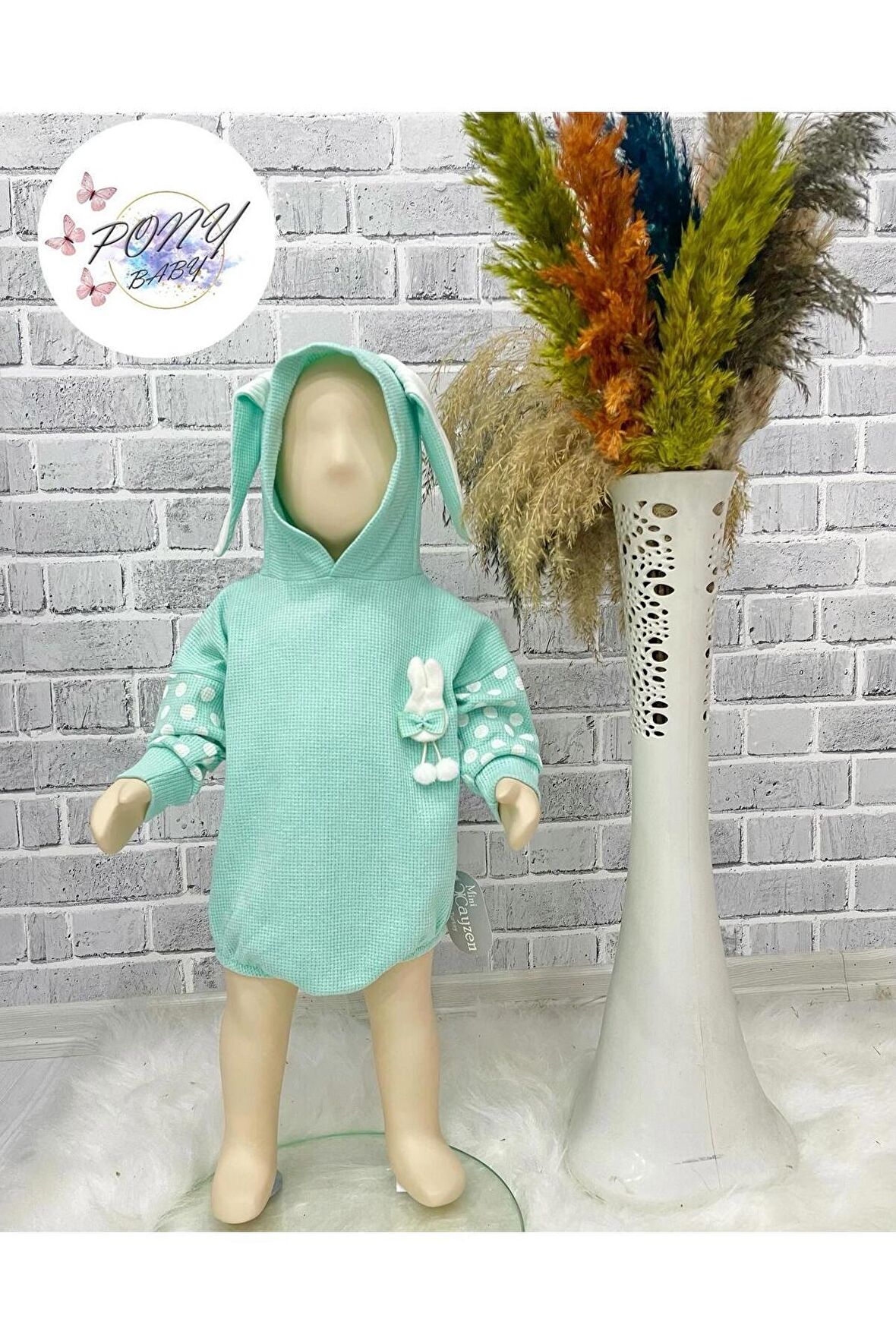 Unısex Tavşanlı Romper Tulum Mint Yeşili