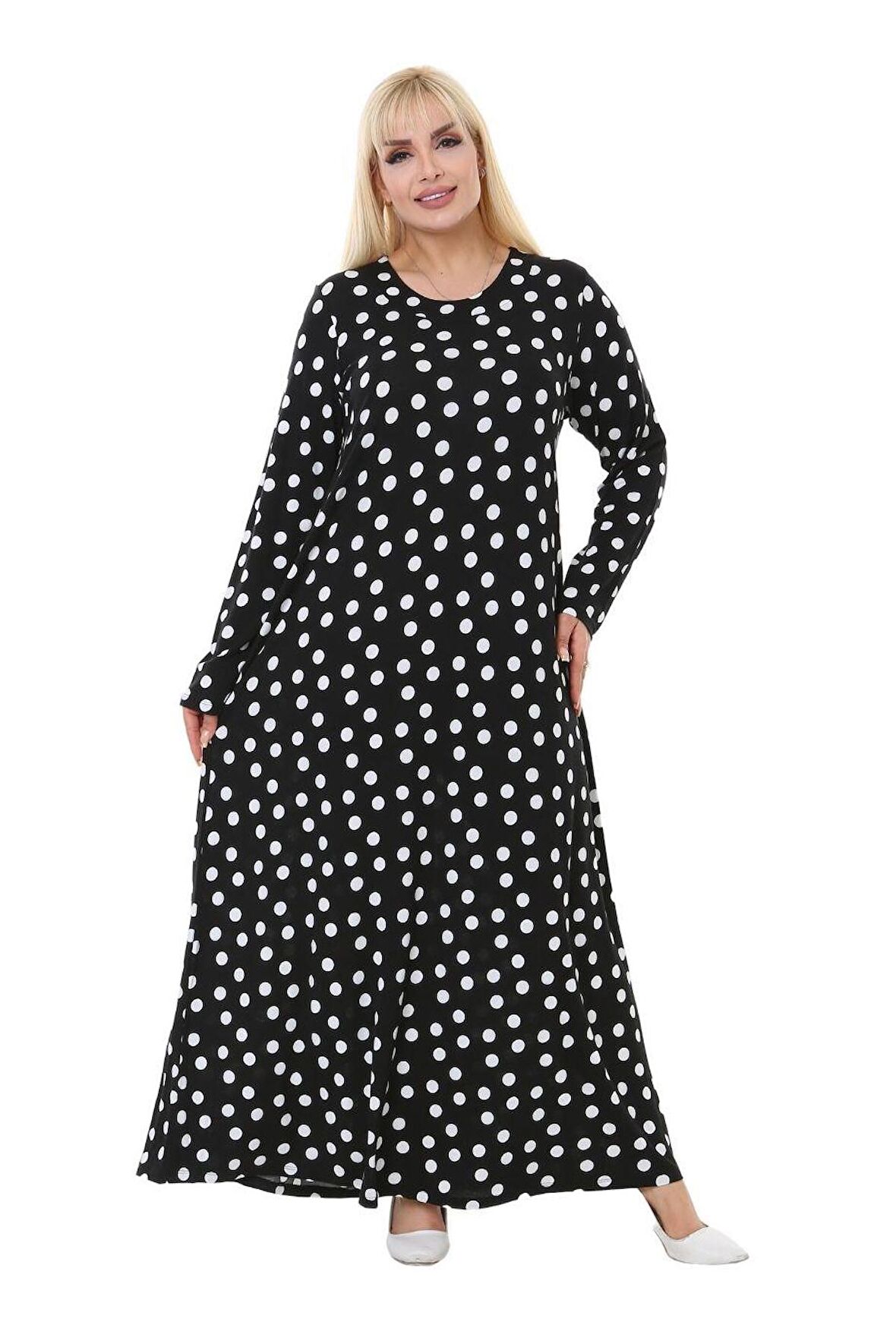 Melsay Butik Küçük Puanlı Kadın Uzun Siyah Tesettür Elbise