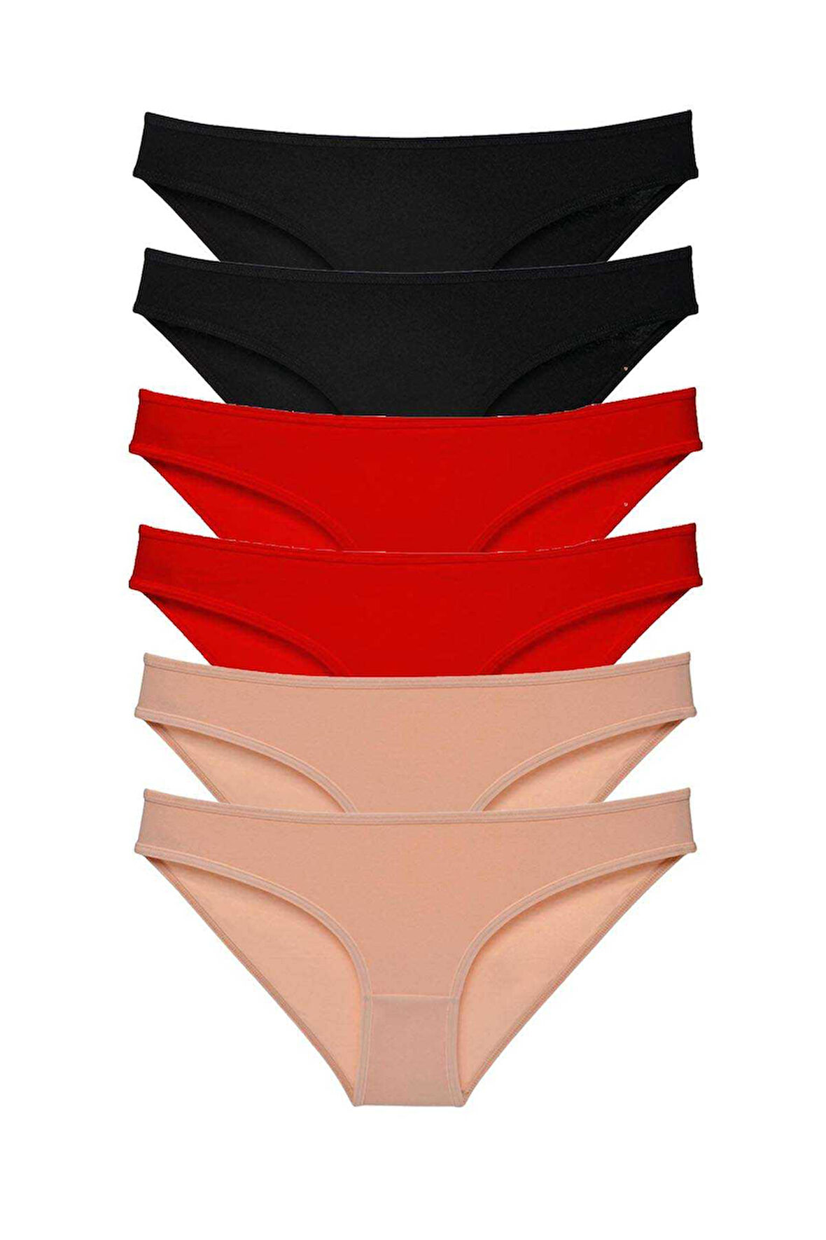 6 adet Süper Eko Set Likralı Kadın Slip Külot Siyah Kırmızı Ten - Lisinya