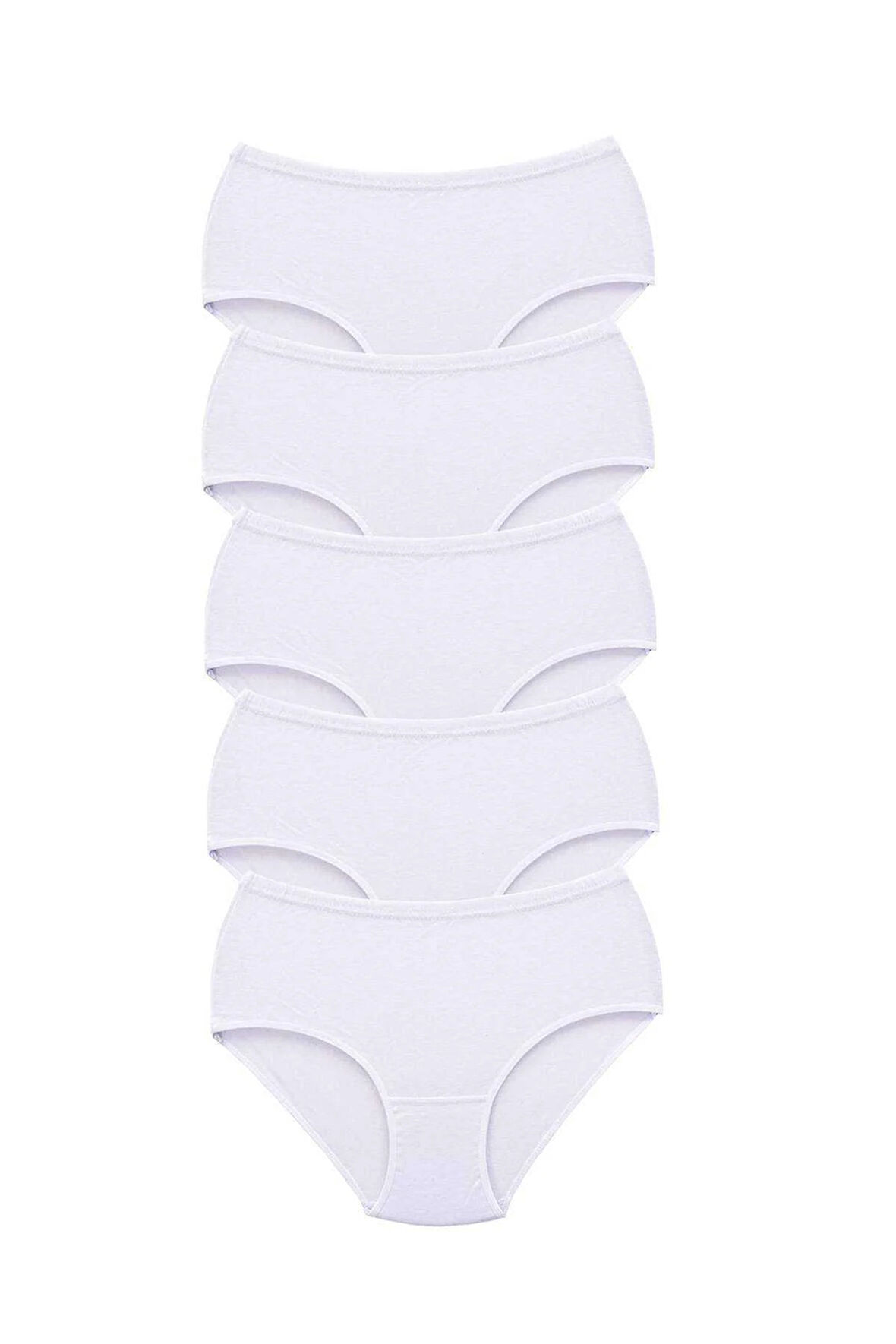 5 Adet  Kadın Yüksek Bel Bato Kalın Lastik Külot Beyaz - Lisinya