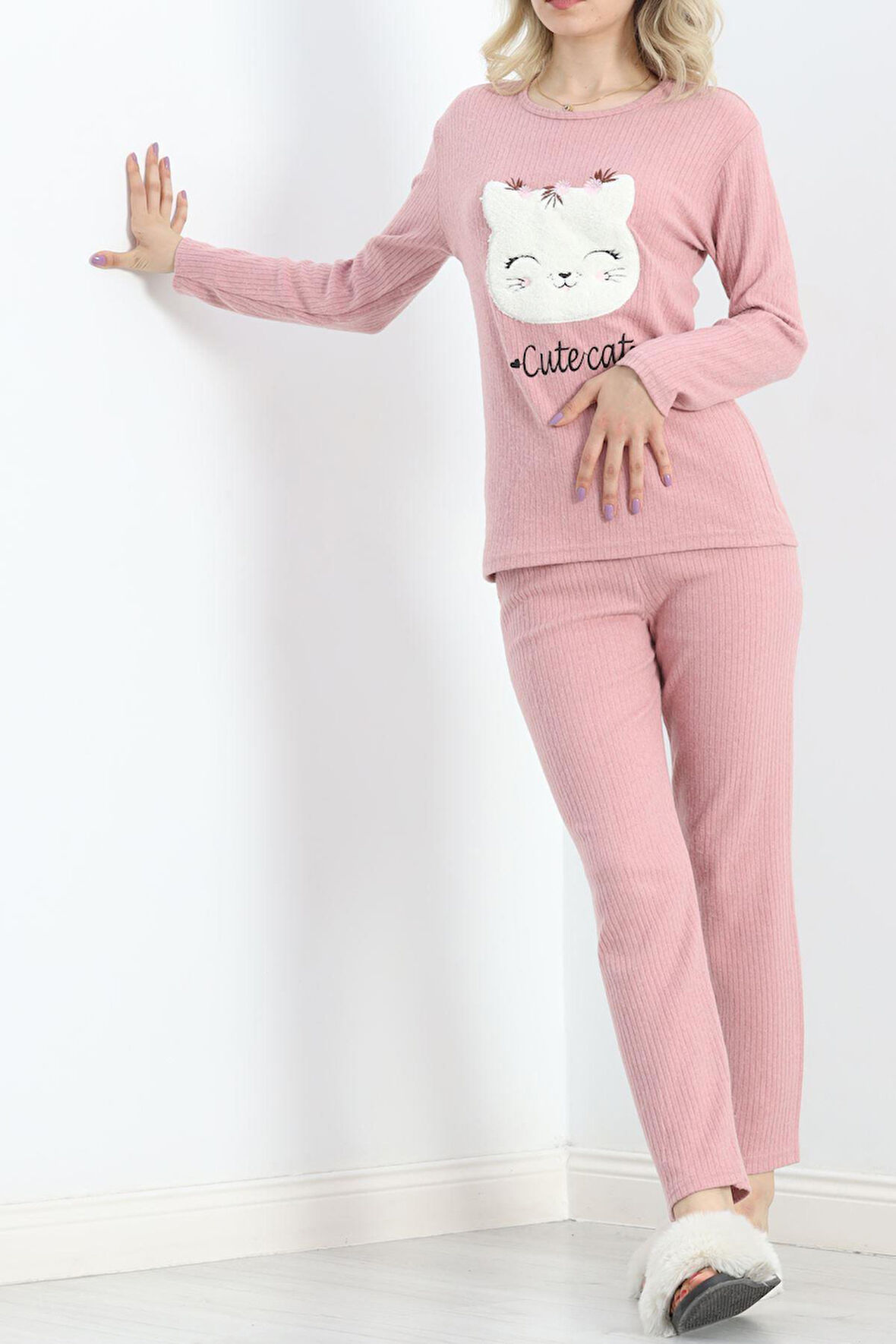 Nakışlı Fitilli Pijama Takımı Pembe