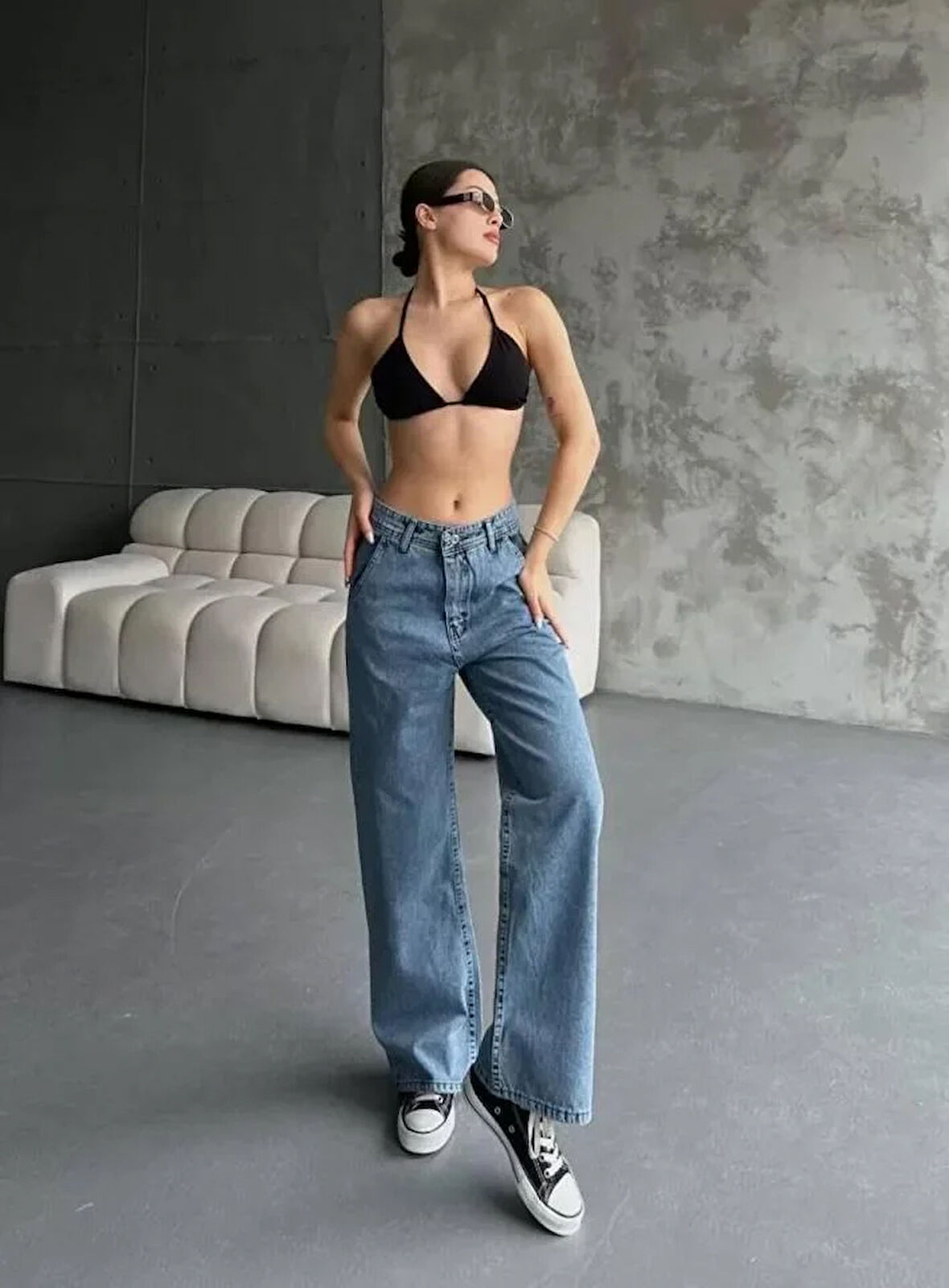 Palazzo Jeans Pantalon - Mavi