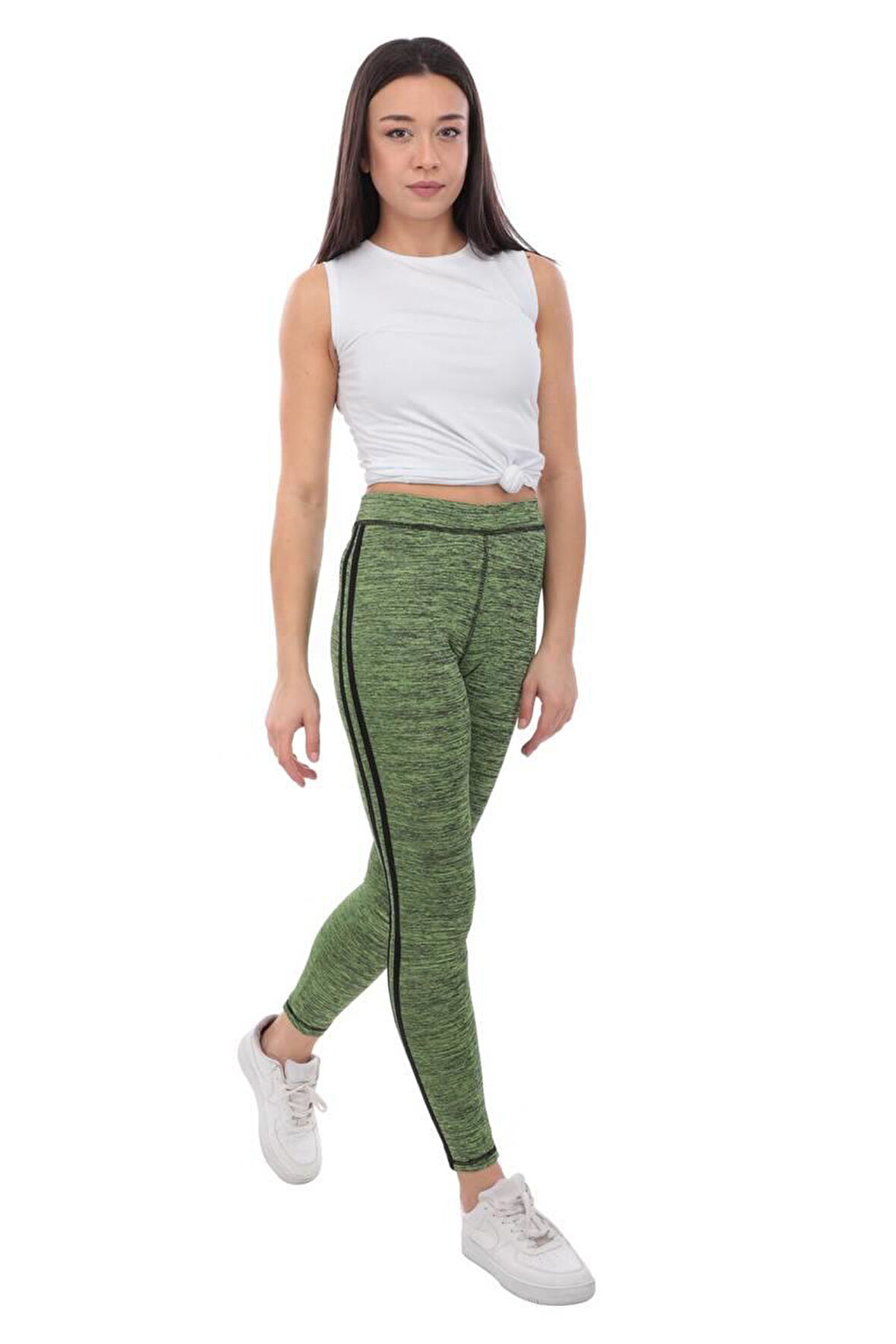 Yanları Şeritli Sporcu Tayt 14008 | Yeşil