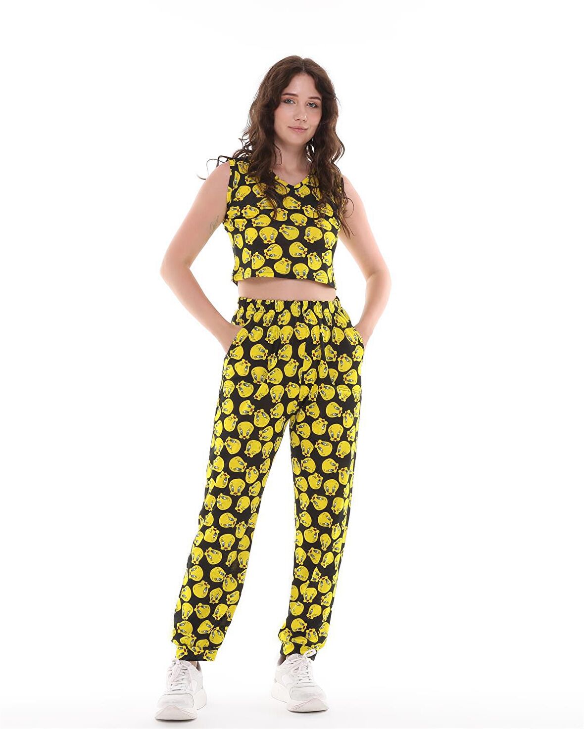 TWEETY ÇİZGİ FİLM KARAKTERLİ CROP PANTOLON İKİLİ TAKIM