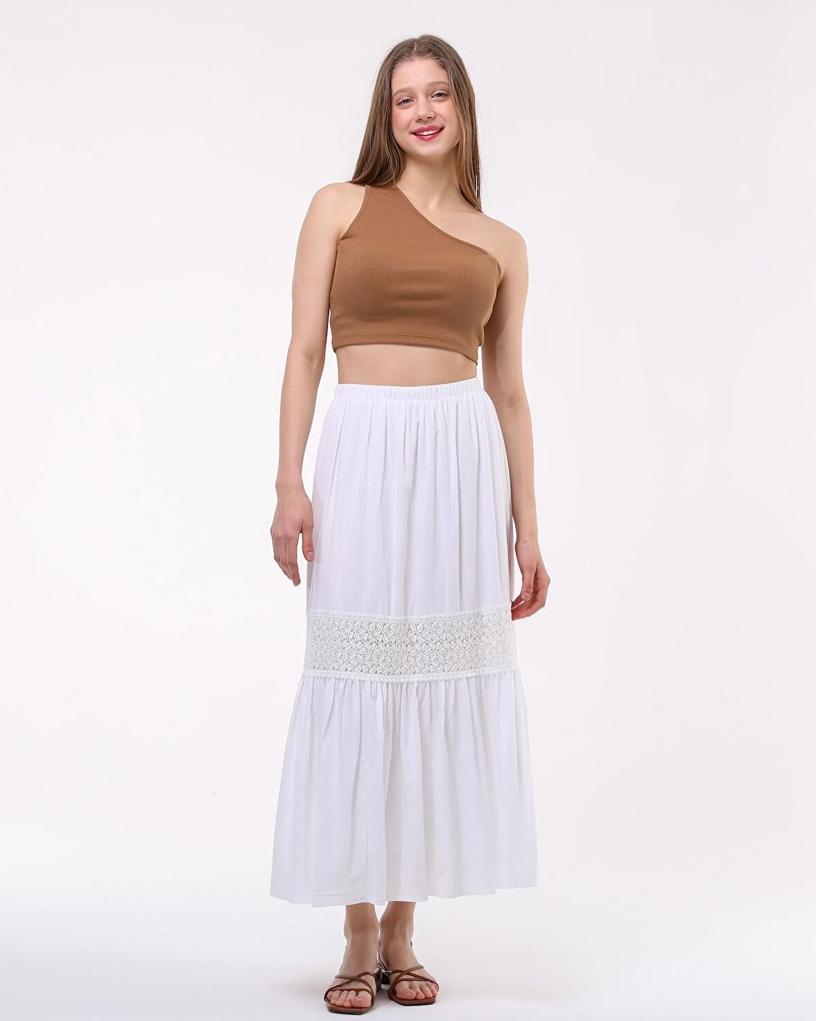 GÜPÜR DETAYLI ASTARLI UZUN ETEK