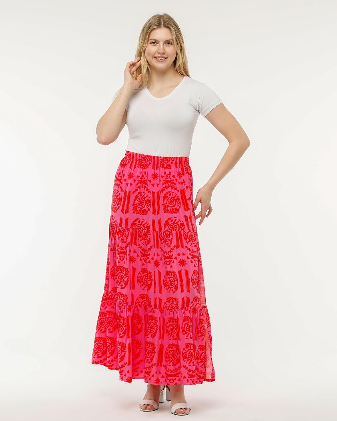 PEMBE RENK YIRTMAÇLI UZUN ETEK