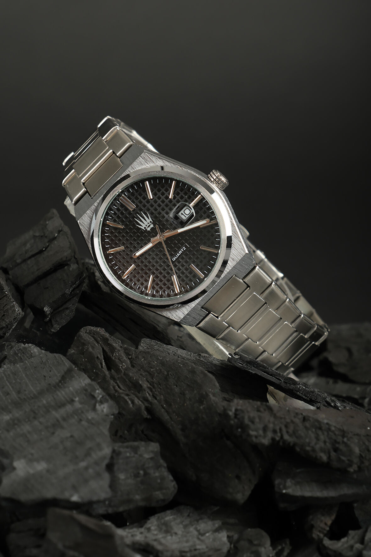 Vortex Silver Black Çelik Kol Saati