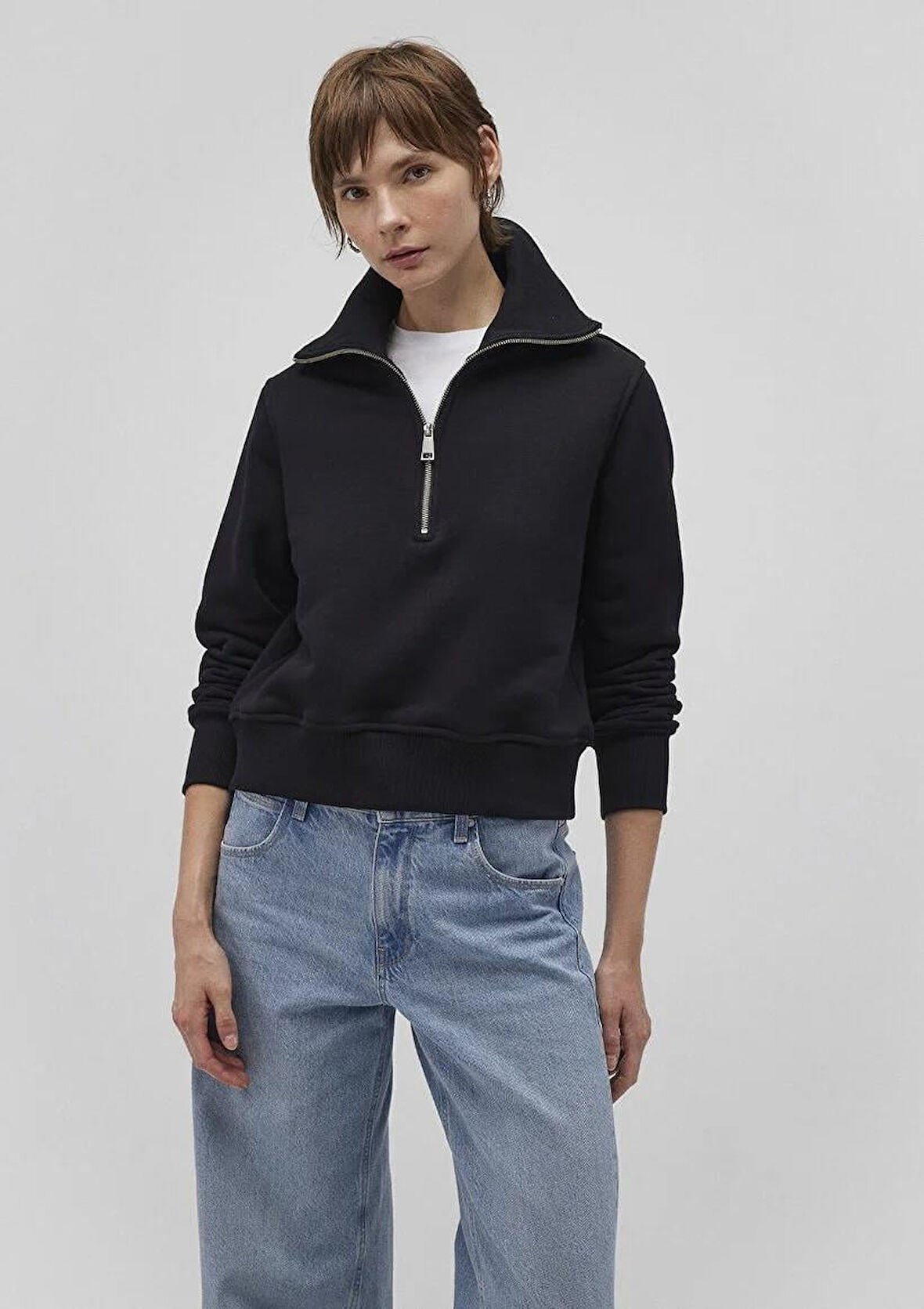 Mavi Yarım Fermuarlı Sweatshirt