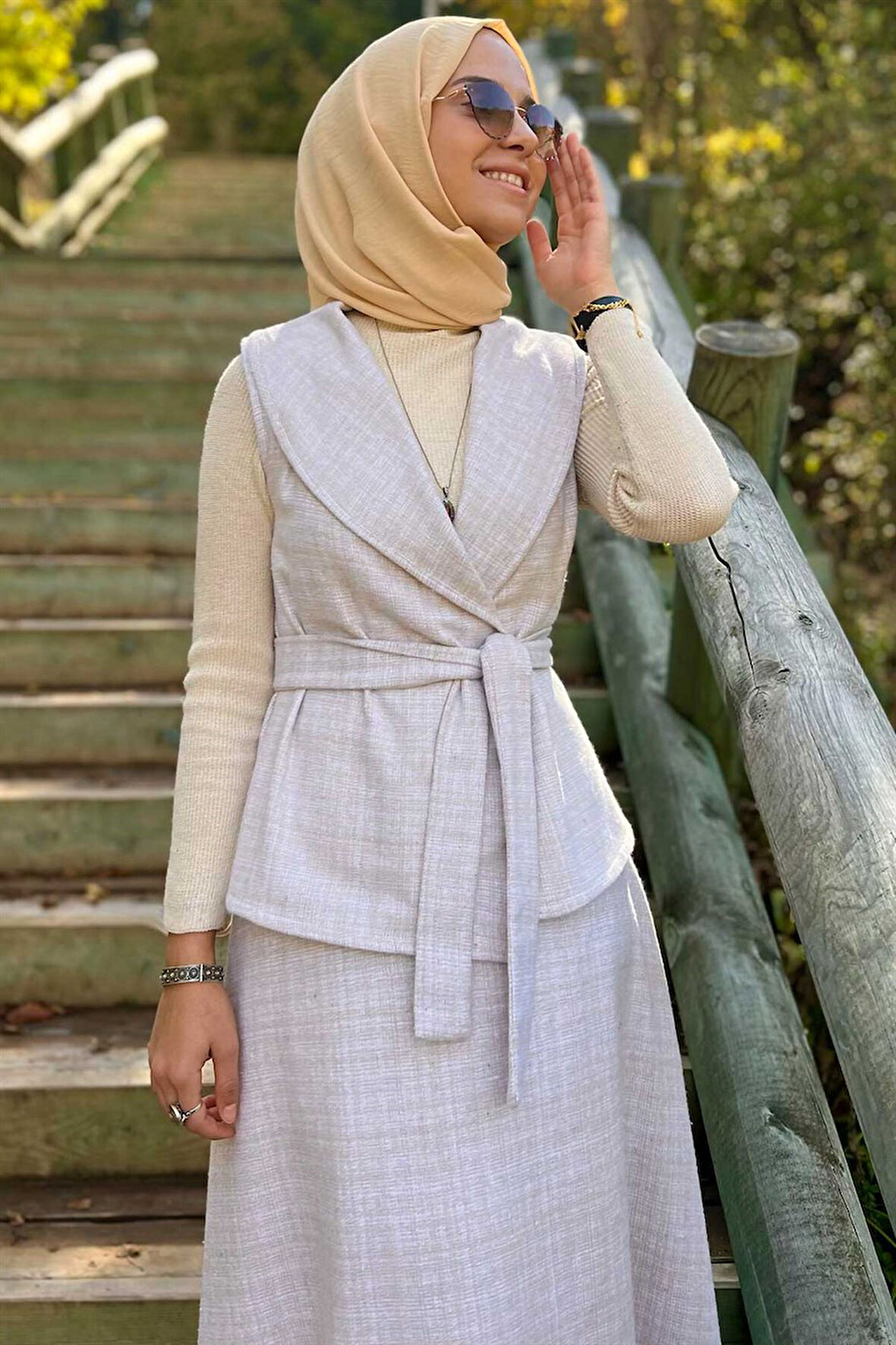 Azize Etek Yelek Takım Ekru