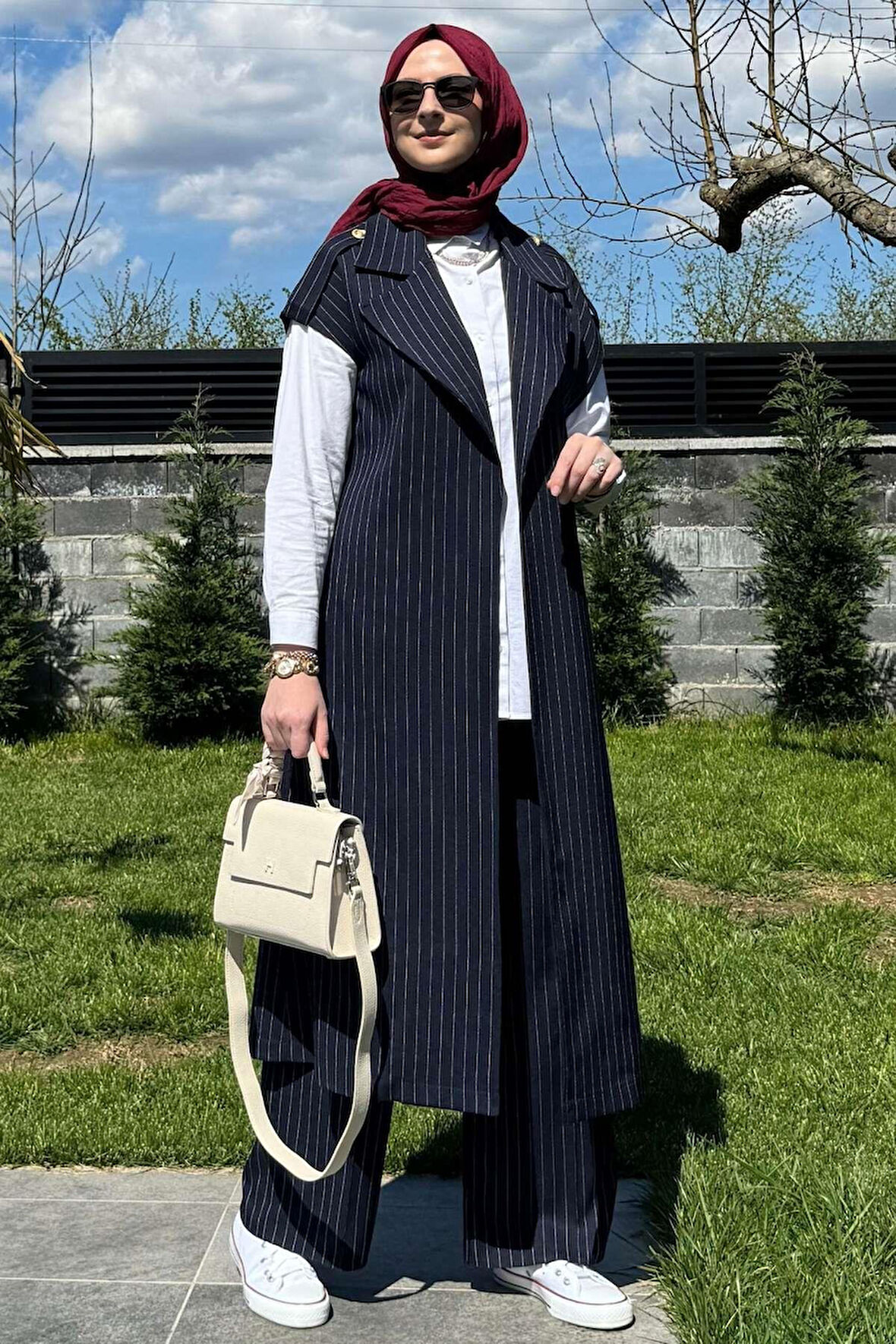 Apoletli Çizgili Takım Lacivert