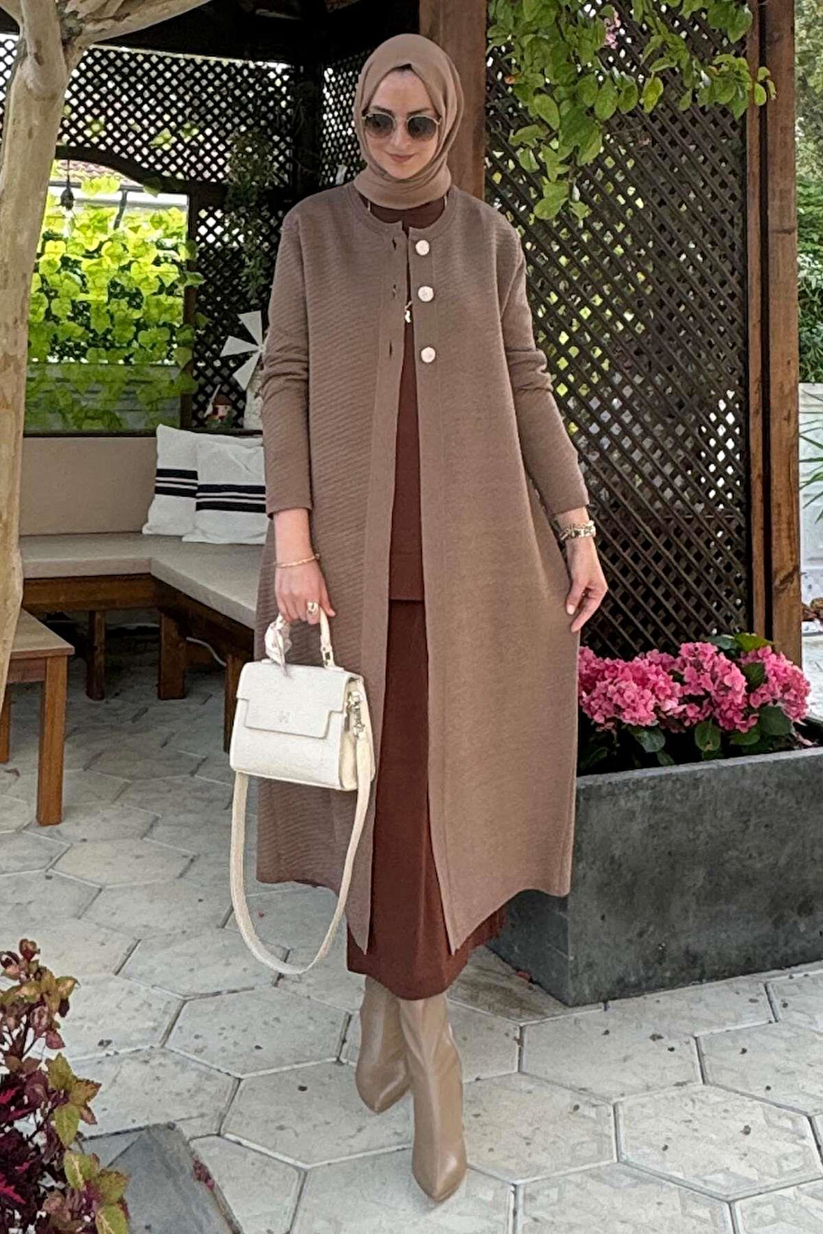 Sinem Çelik Örme Triko Hırka Sütlü Kahve