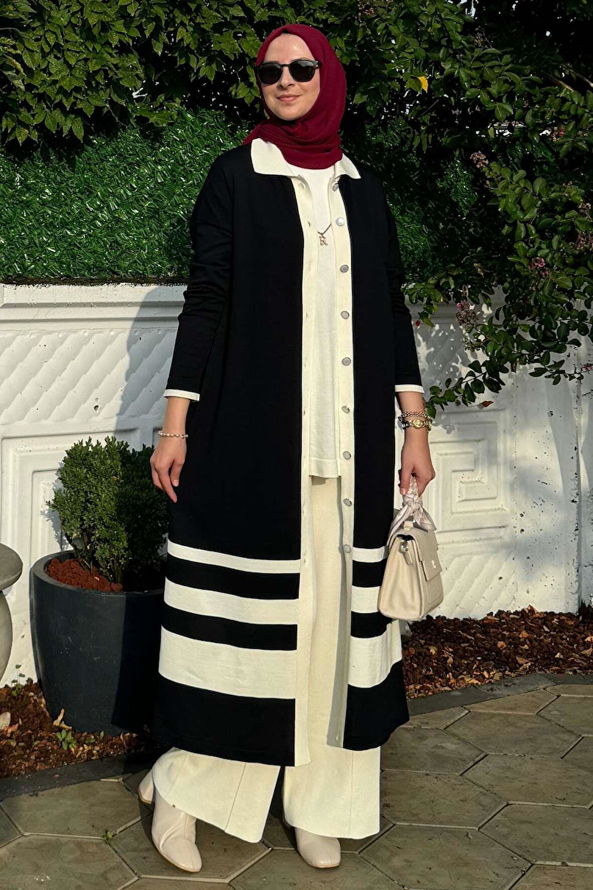 İmge Çizgili Triko Hırka Siyah