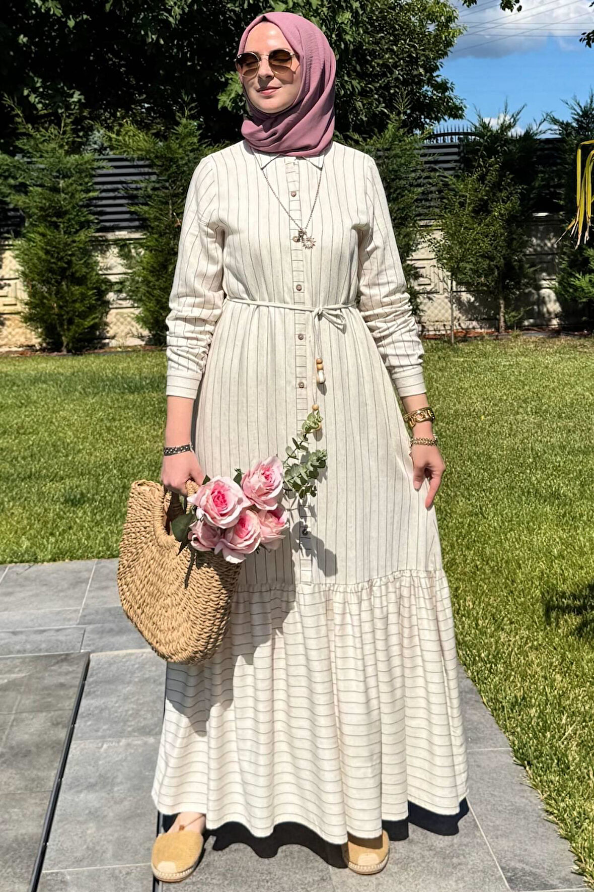 Süreyya Çizgili Gömlek Elbise Siyah