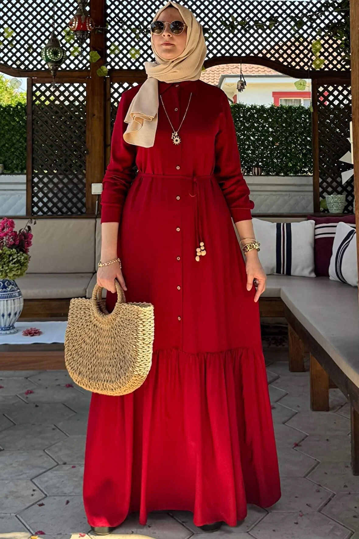 Süreyya Gömlek Elbise Kırmızı