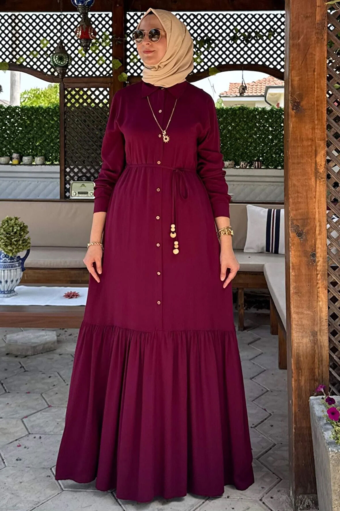 Süreyya Gömlek Elbise Bordo