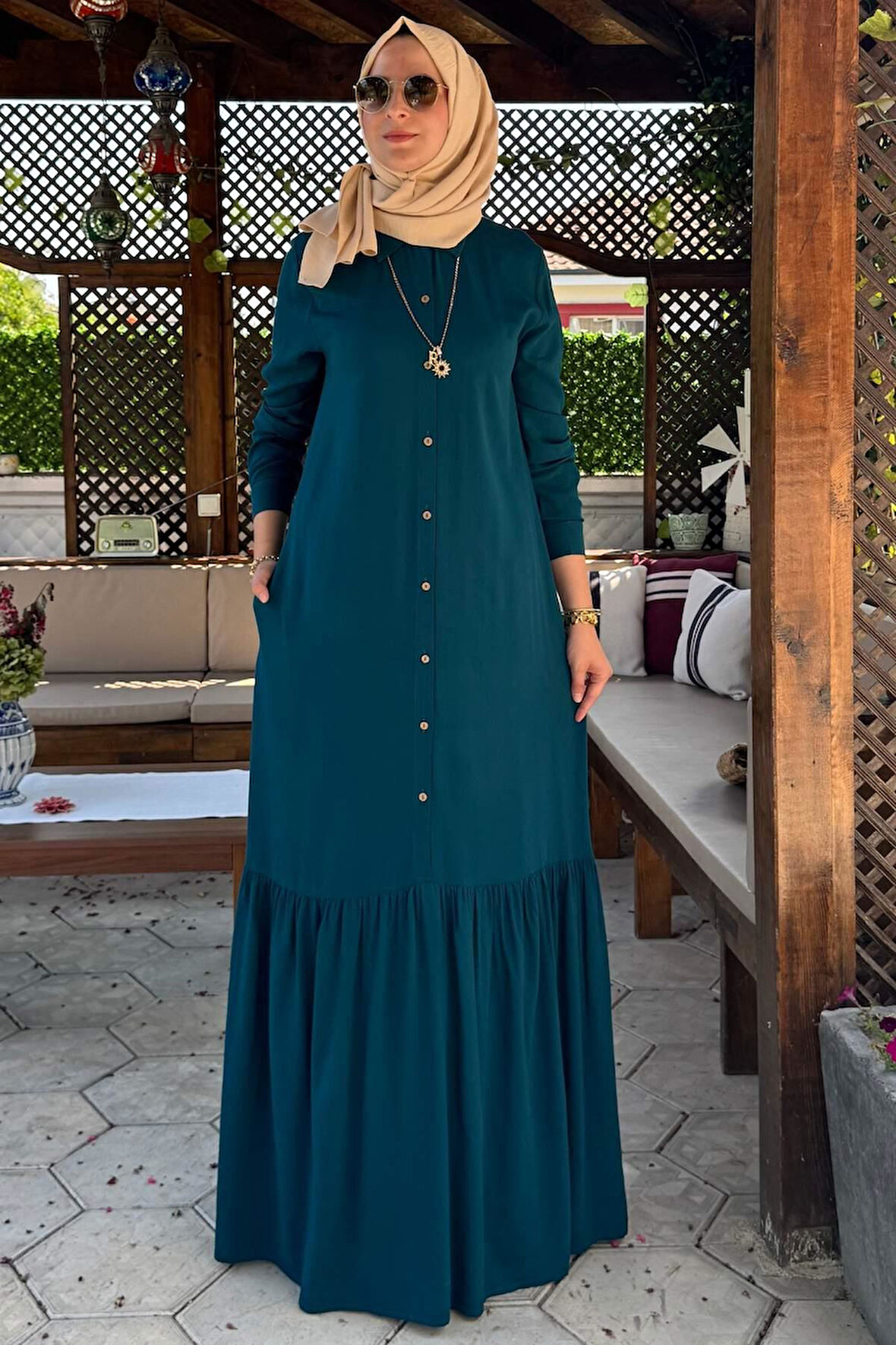 Süreyya Gömlek Elbise Petrol Mavisi