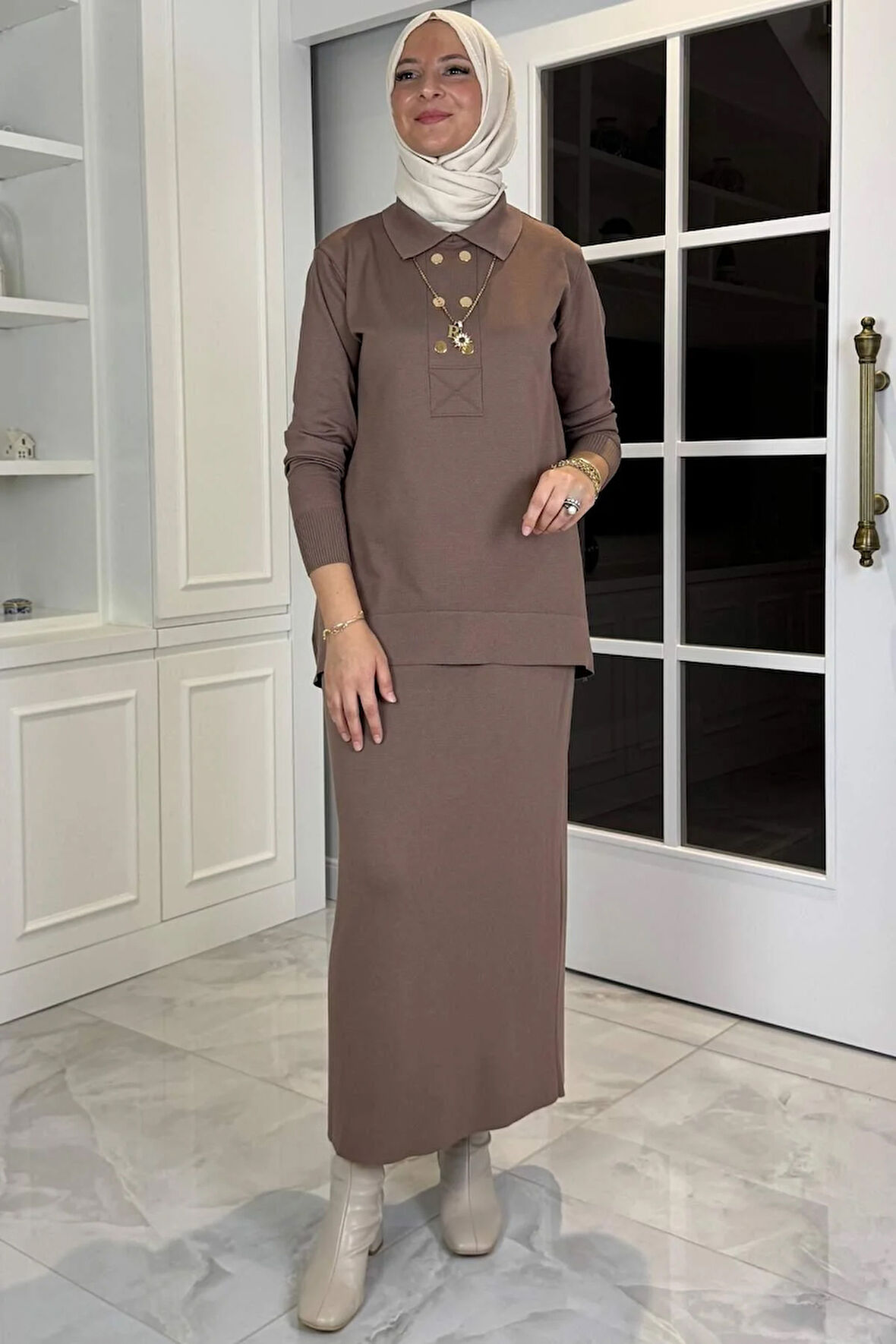 Sare Triko Takım Sütlü Kahve