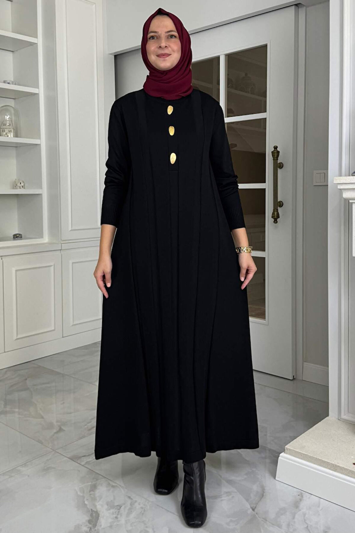 Yaprak Triko Elbise Siyah