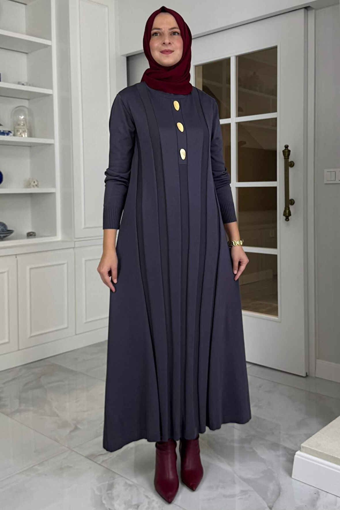 Yaprak Triko Elbise Antrasit