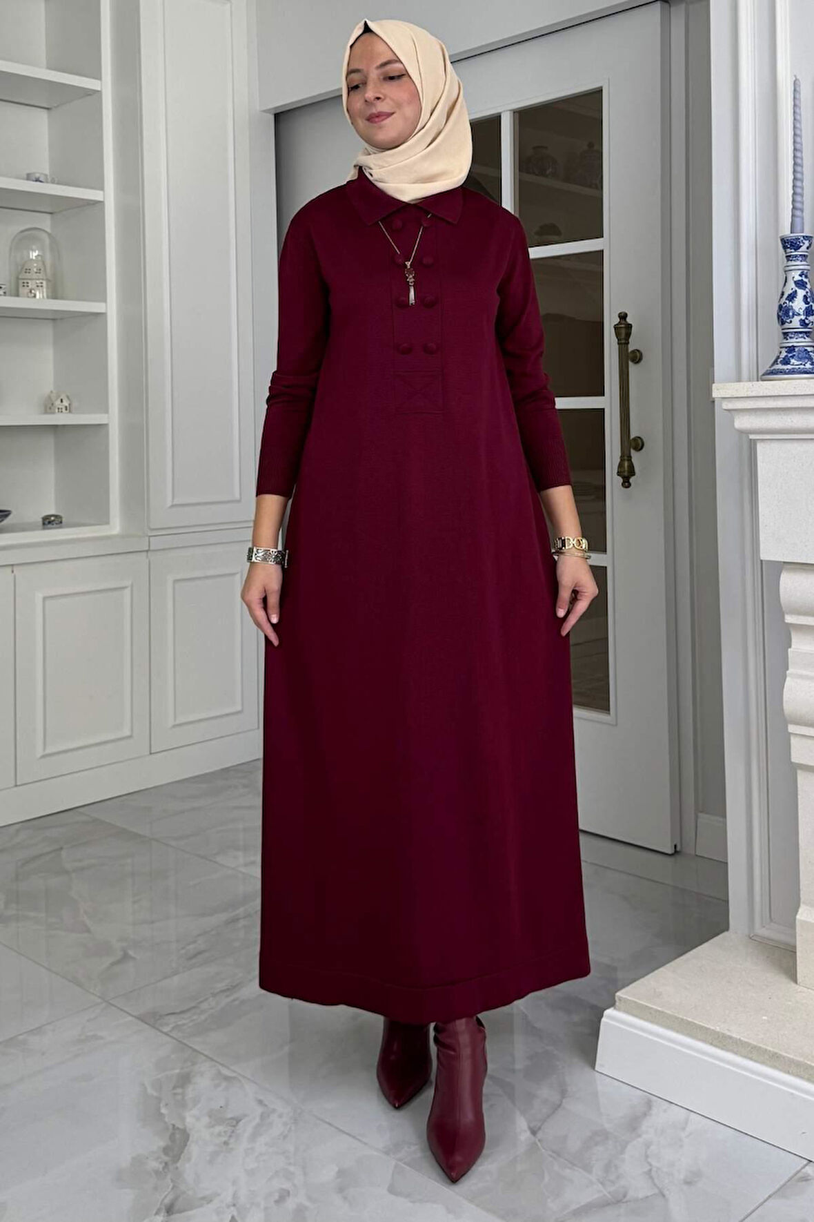 Laçin Triko Elbise Bordo