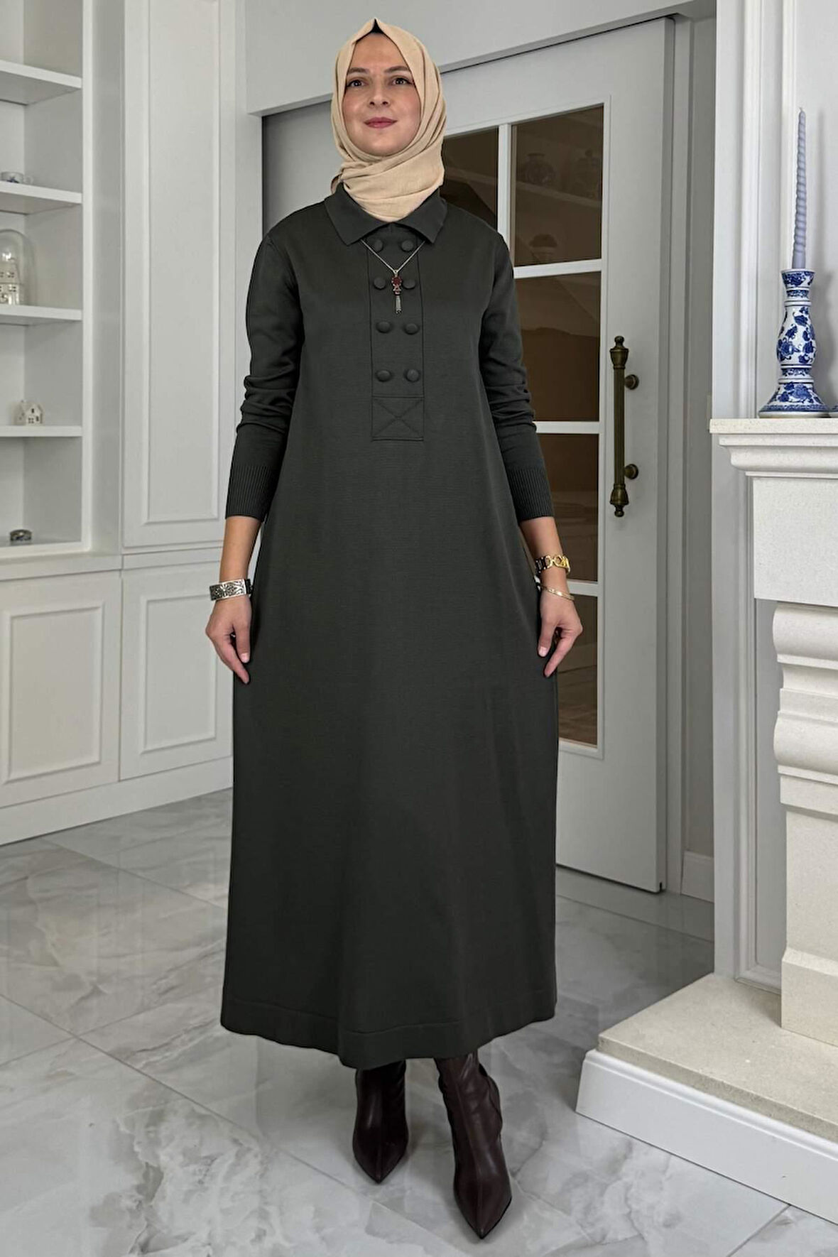 Laçin Triko Elbise Haki