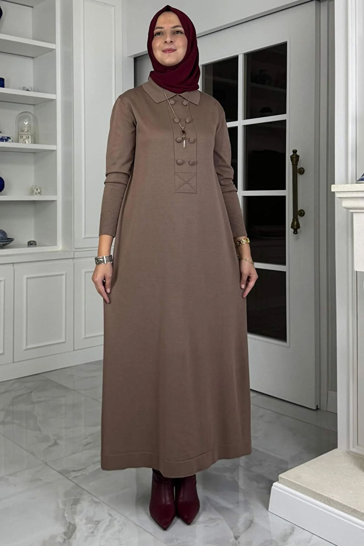 Laçin Triko Elbise Sütlü Kahve