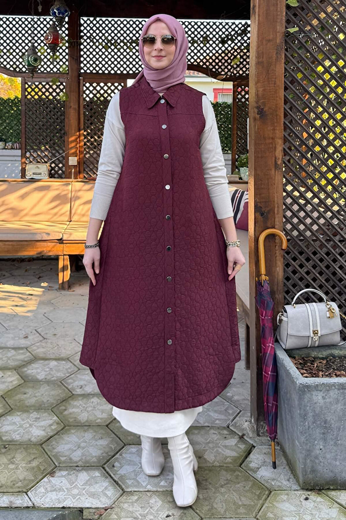 Safir Kapitone Yelek Bordo