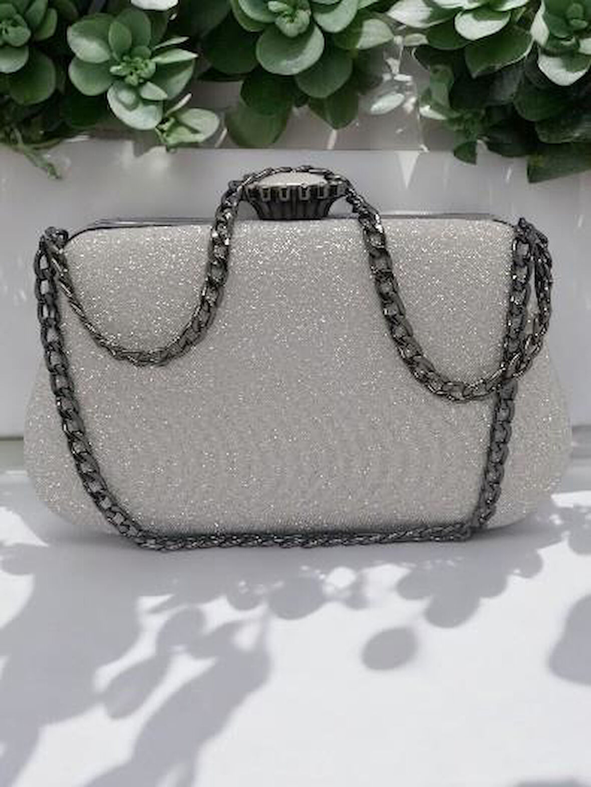 PARLAK SATEN BEYAZ CLUTCH ÇANTA