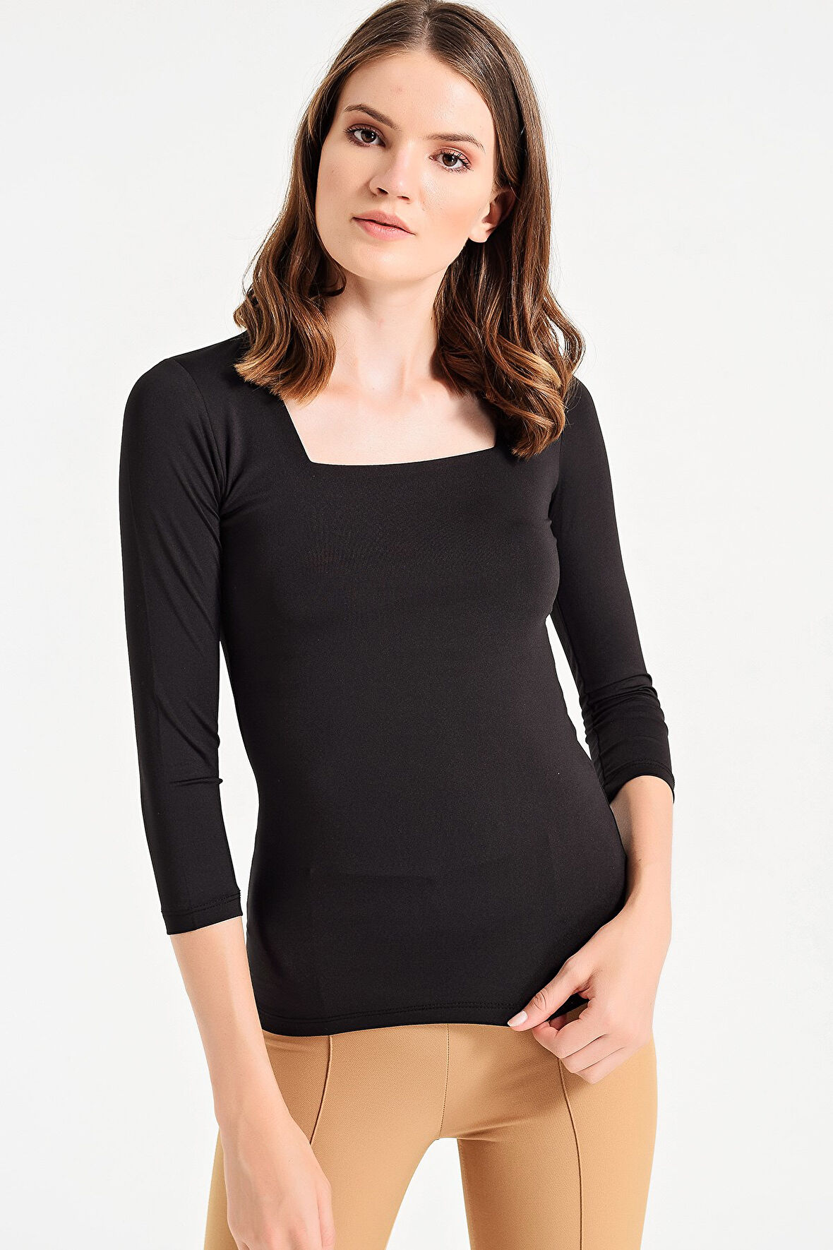 Kare Yaka Truvakar Kol Şık Body Bluz-Sax