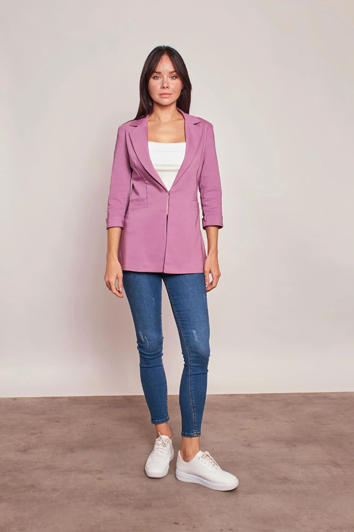 Kapri Truvakar Kol Süs Cepli Kopçalı Ofis Blazer Likralı Kumaş Blazer Ceket-Gülkurusu 