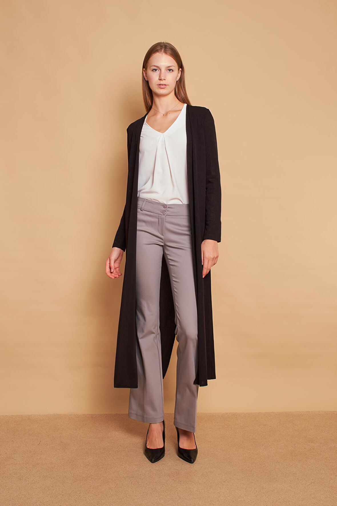 Arkası Anvelop Kruvaze Uzun Kol İnce Triko Hırka-Siyah