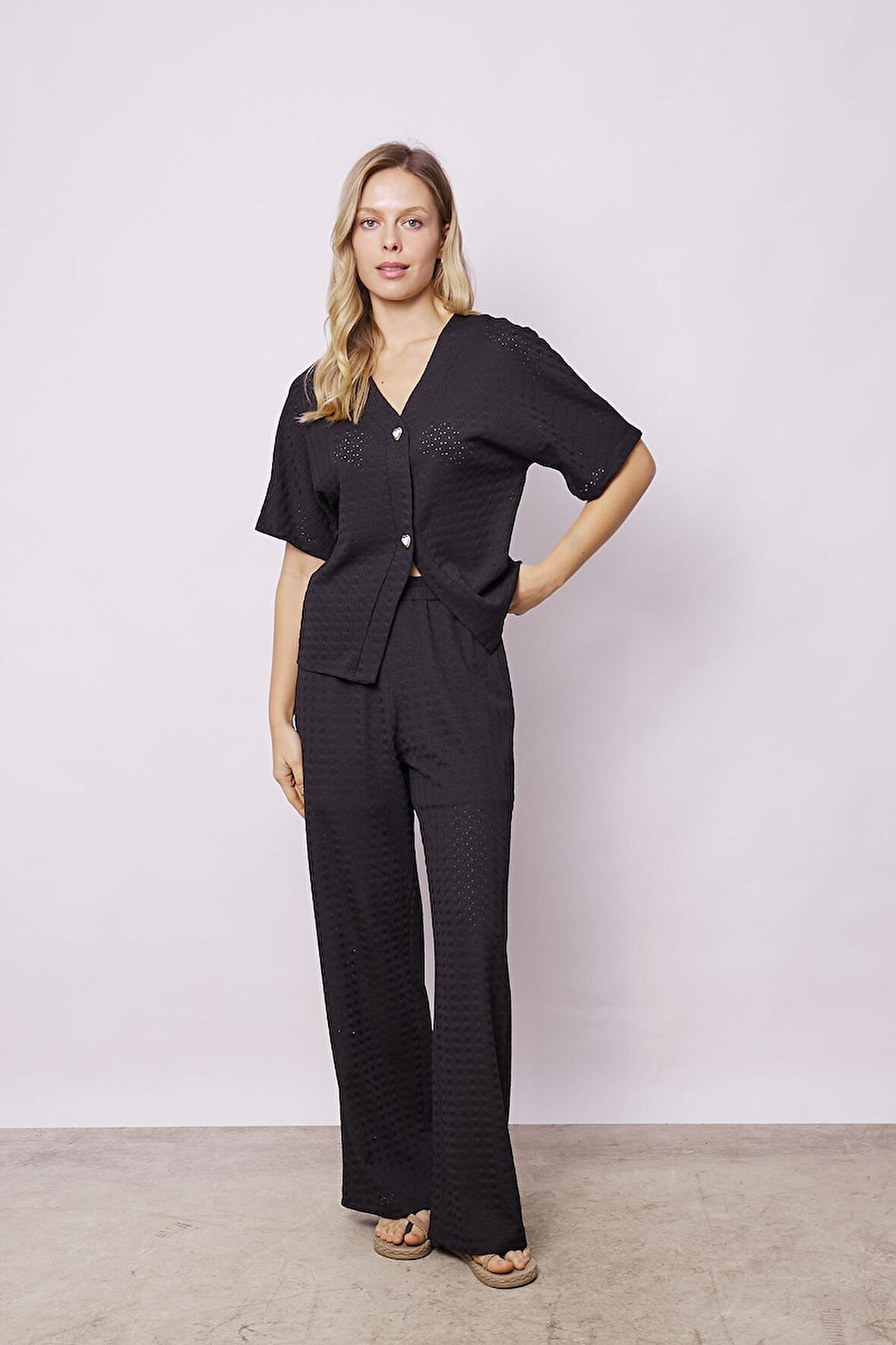 Kadın Salaş Kol Likralı File 1.Sınıf Kumaş Şık Hırka-Siyah