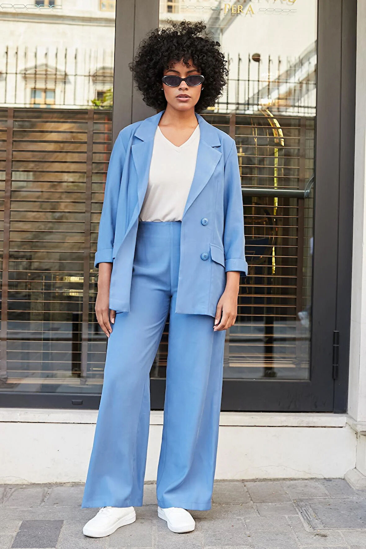 Kadın İpeksi Dokulu Modal Yüksek Bel Yan Cepli Arkası Lastikli Bol Paça Salaş Palazzo Pantolon-İndigo