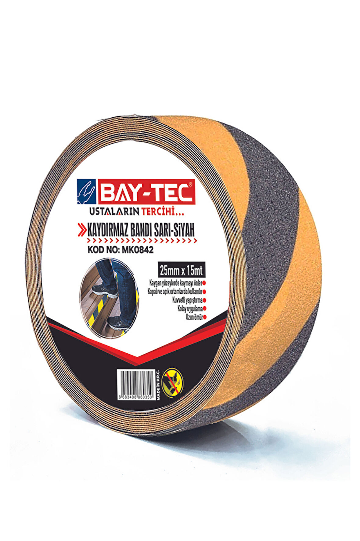 BAY-TEC KAYDIRMAZ BANDI SARI-SİYAH   25mmx15m